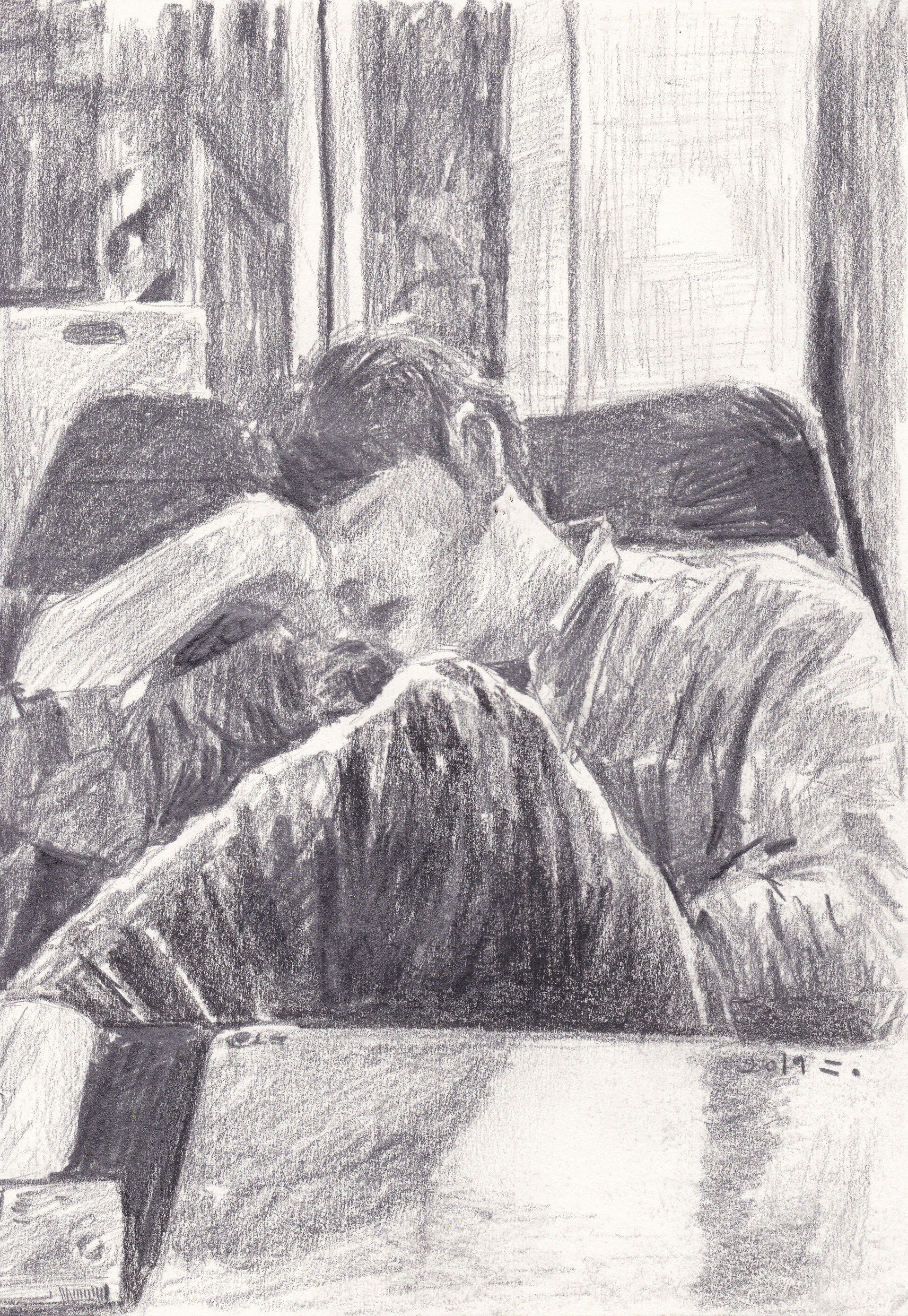 카페에서 잠든 남자, 2019, pencil on paper, 27.9*21(cm)