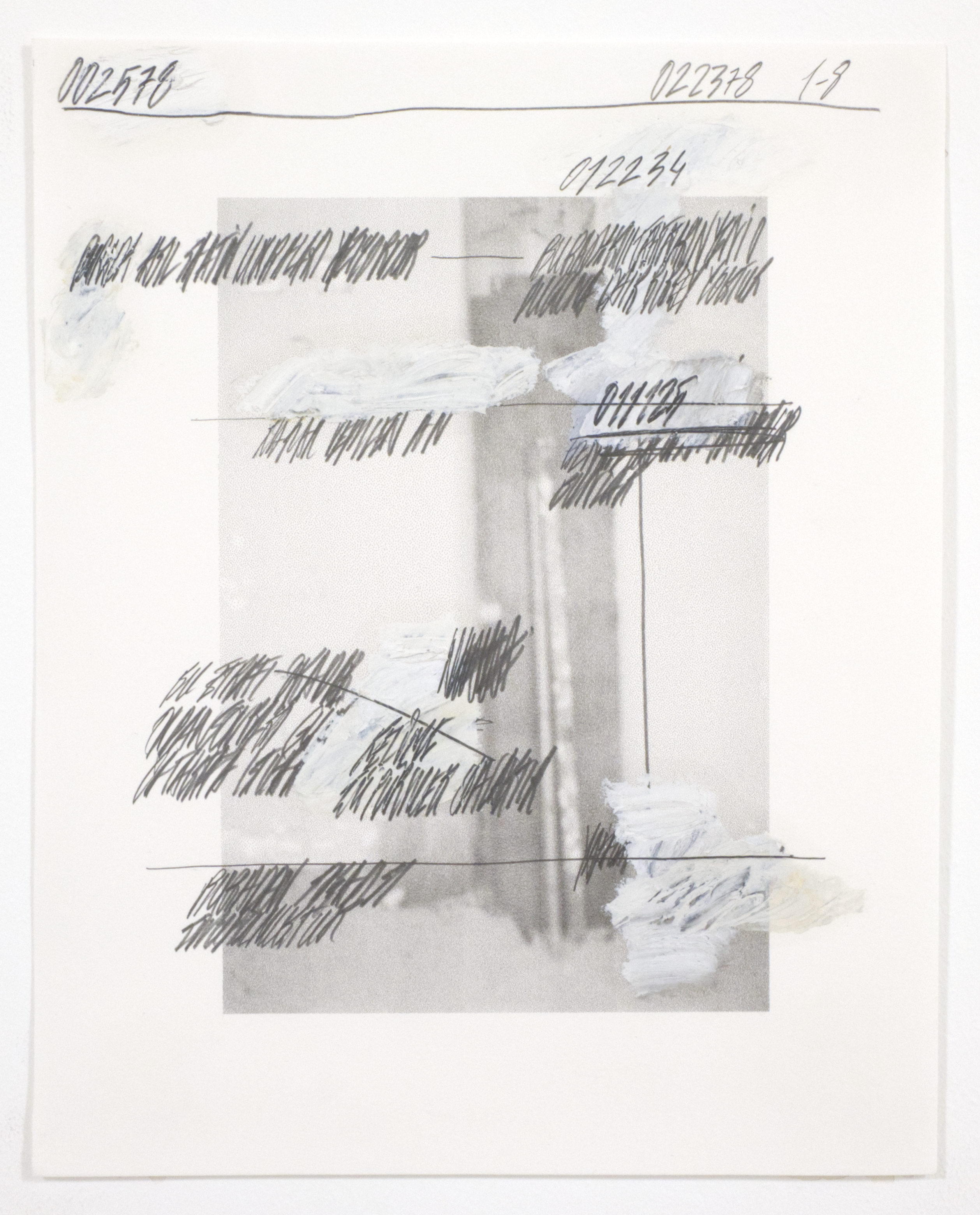 1-8, 2019. B&W film, graphite, oil on paper, 16.8 x 21 cm. (6.6 x 8.2 in.)