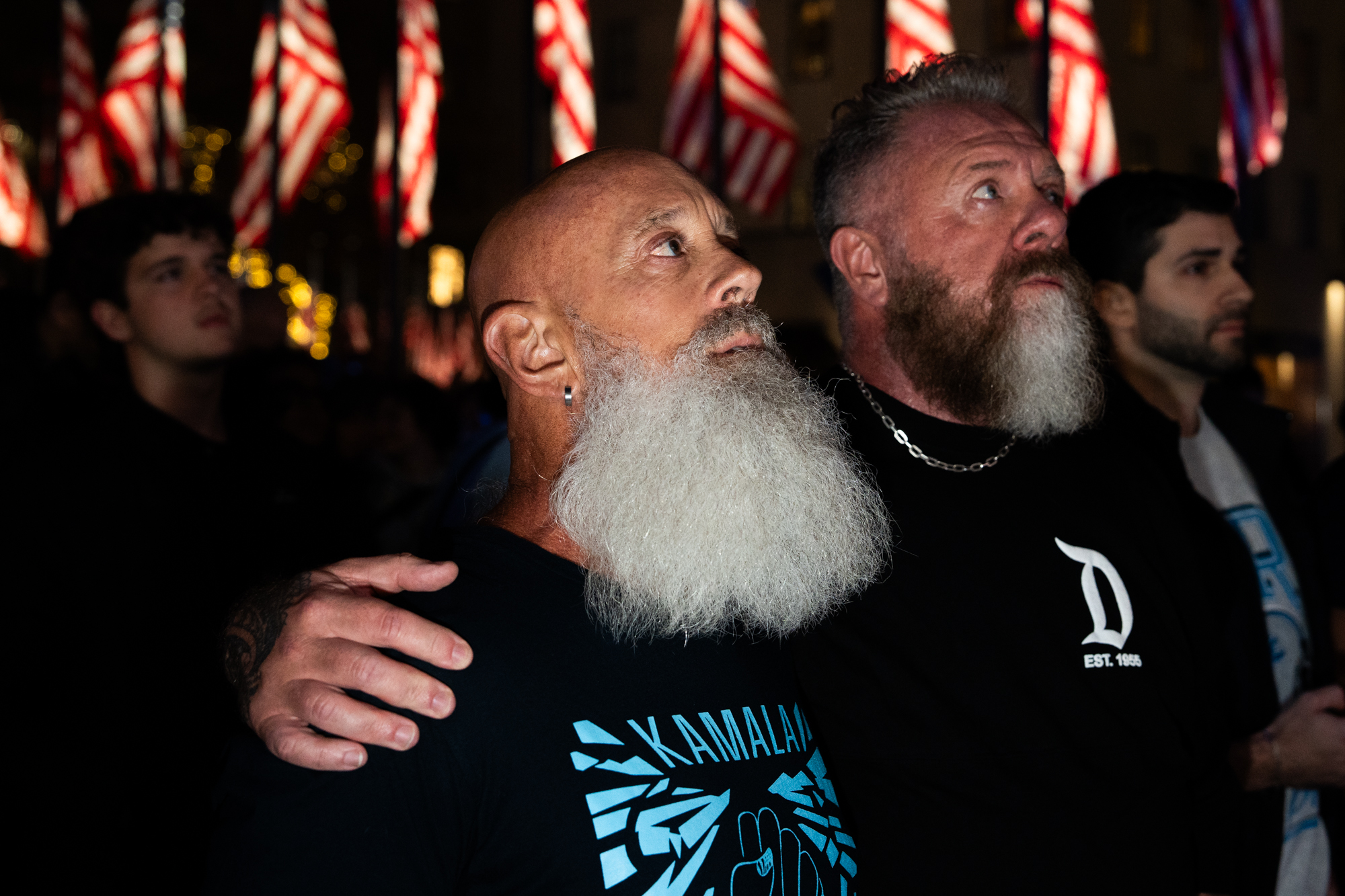 Kamala Harris supporters anxiously await election results in Rockefeller Center, New York. Nov. 6, 2024.