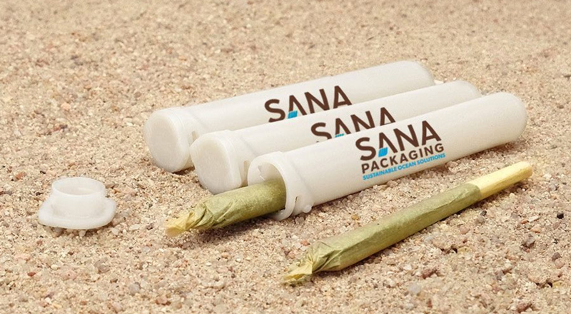 Sana cannabis pre-roll tubes made from ocean plastic