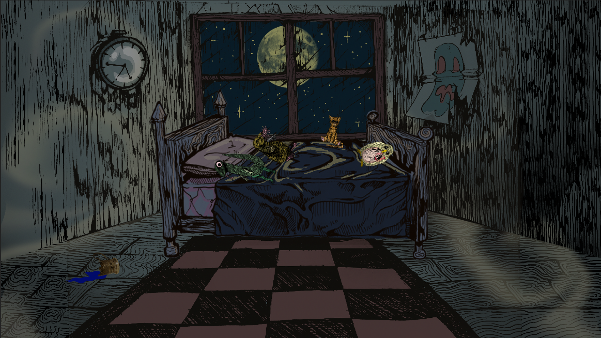 Bedroom from "Rabbit Hole," Ink on Paper & Photoshop (2022)