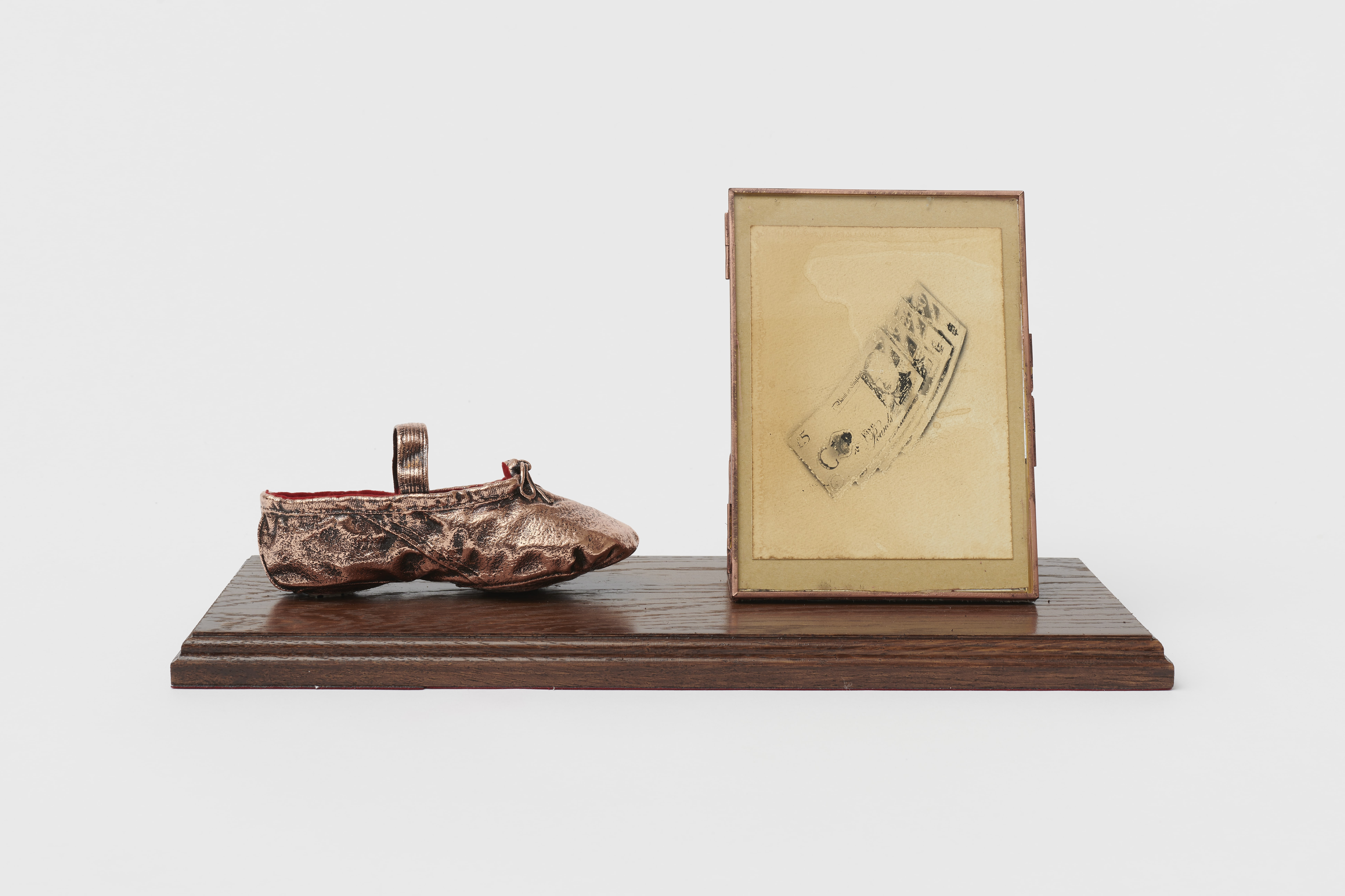 Das Capital, custom bronze cast, found frames, velvet, bronze imitation paint, mahogany imitation paint, giclée print German etching dyed in instant coffee 22 x 41 x 15 cm 8 5/8 x 16 1/8 x 5 7/8 inches