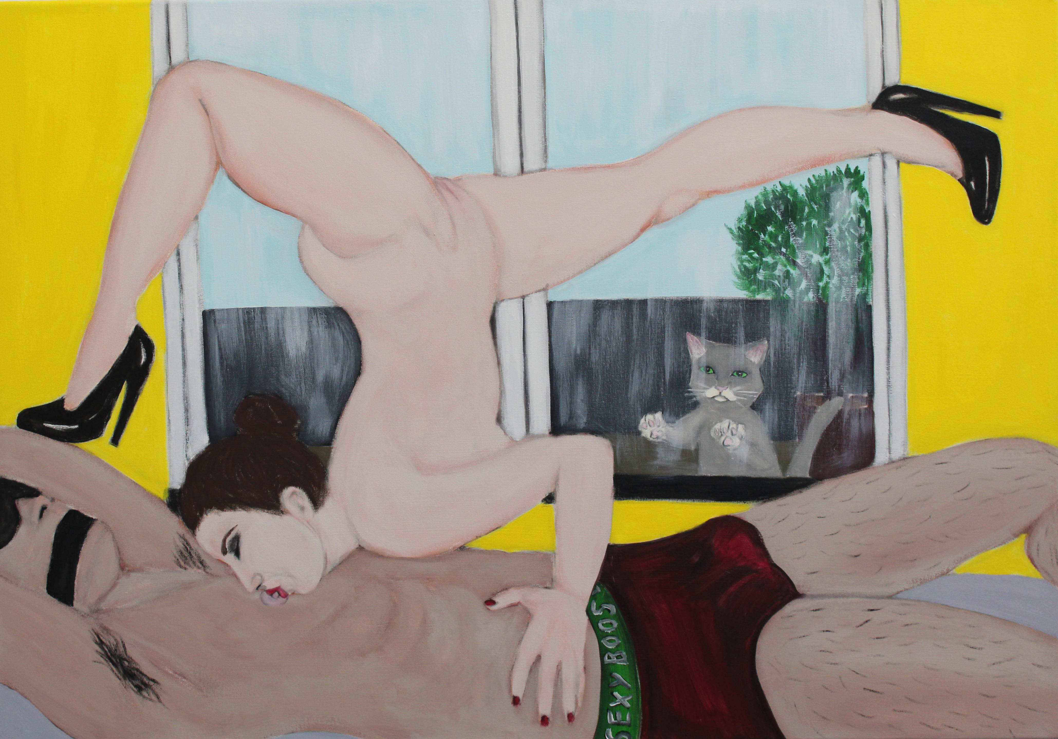 Forgoten cat on balcony, Acrylic on canvas, 80x100 cm, 2021