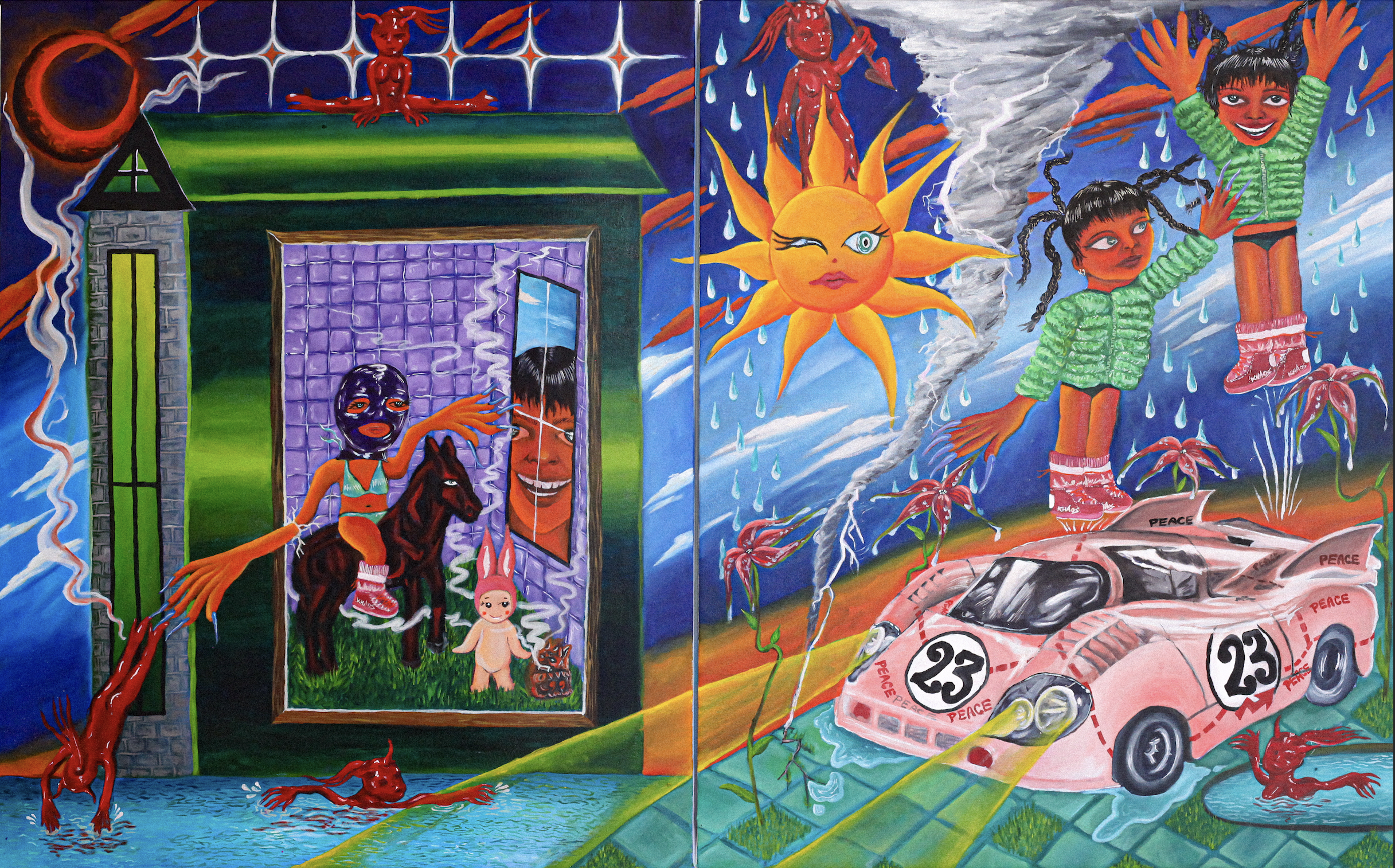 im vibing out in dream world, no fears (diptych) (2021), oil on canvas. 75 x 122 cm. Photo: Nathan Nhan