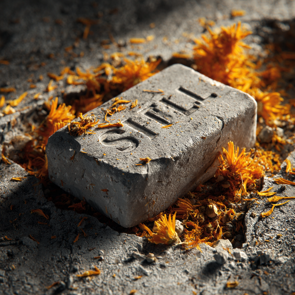 STILL — bar soap on cracked concrete