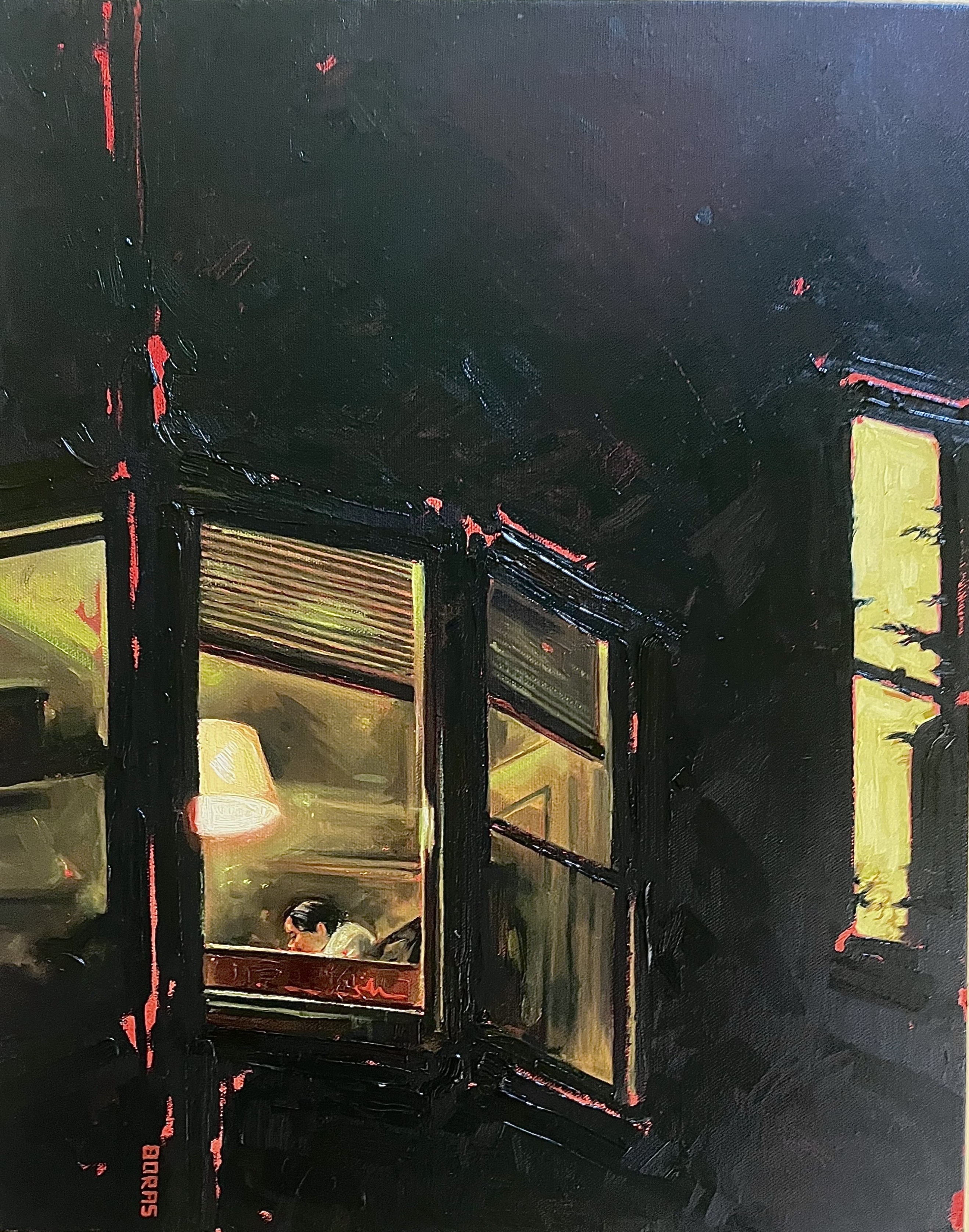 Oil painting titled 'Neighbour's Window' by Emilie Dara Rose Boras