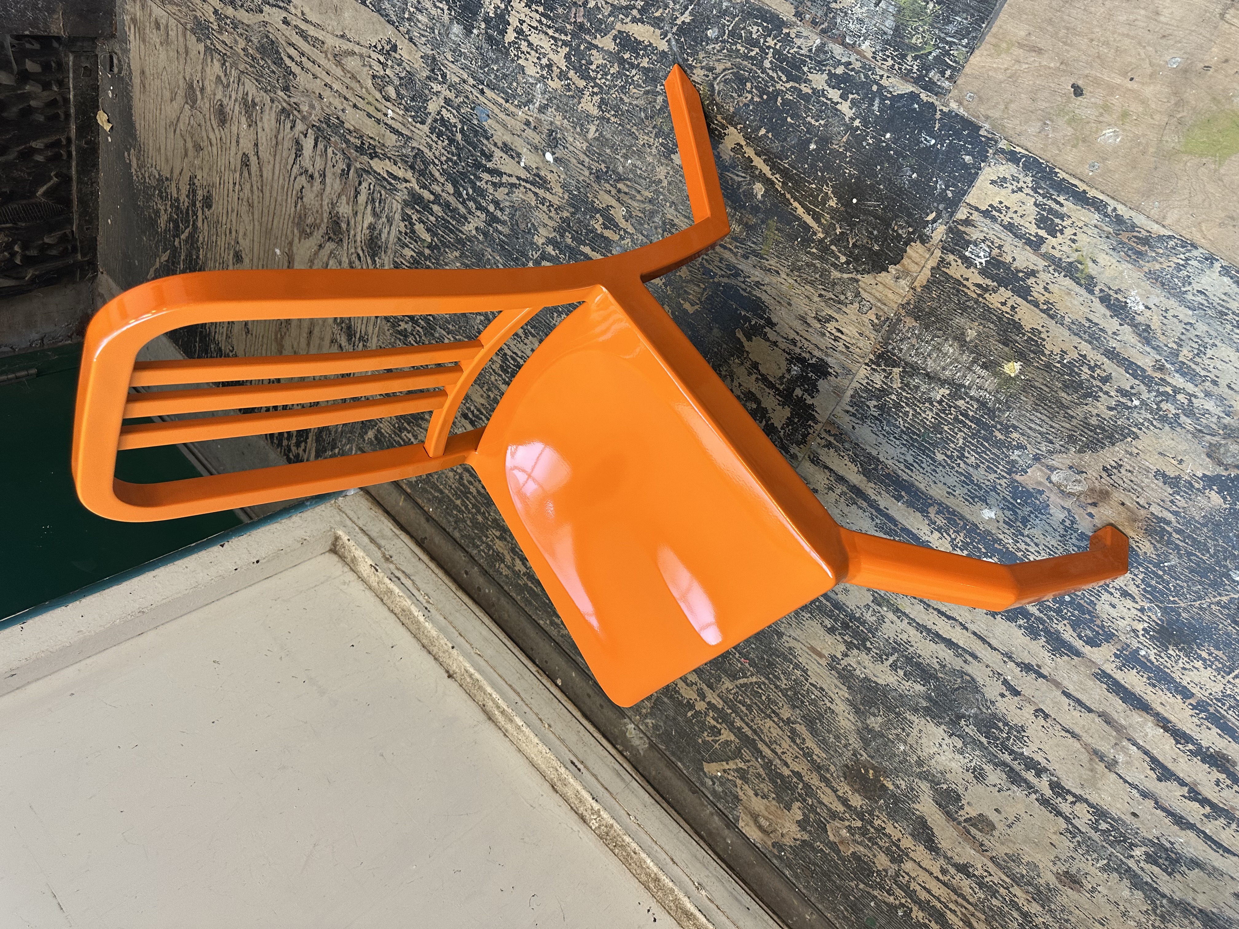 Aluminum and Paint sculpture titled 'Defenestration Climbing Chair' by Brian Goggin