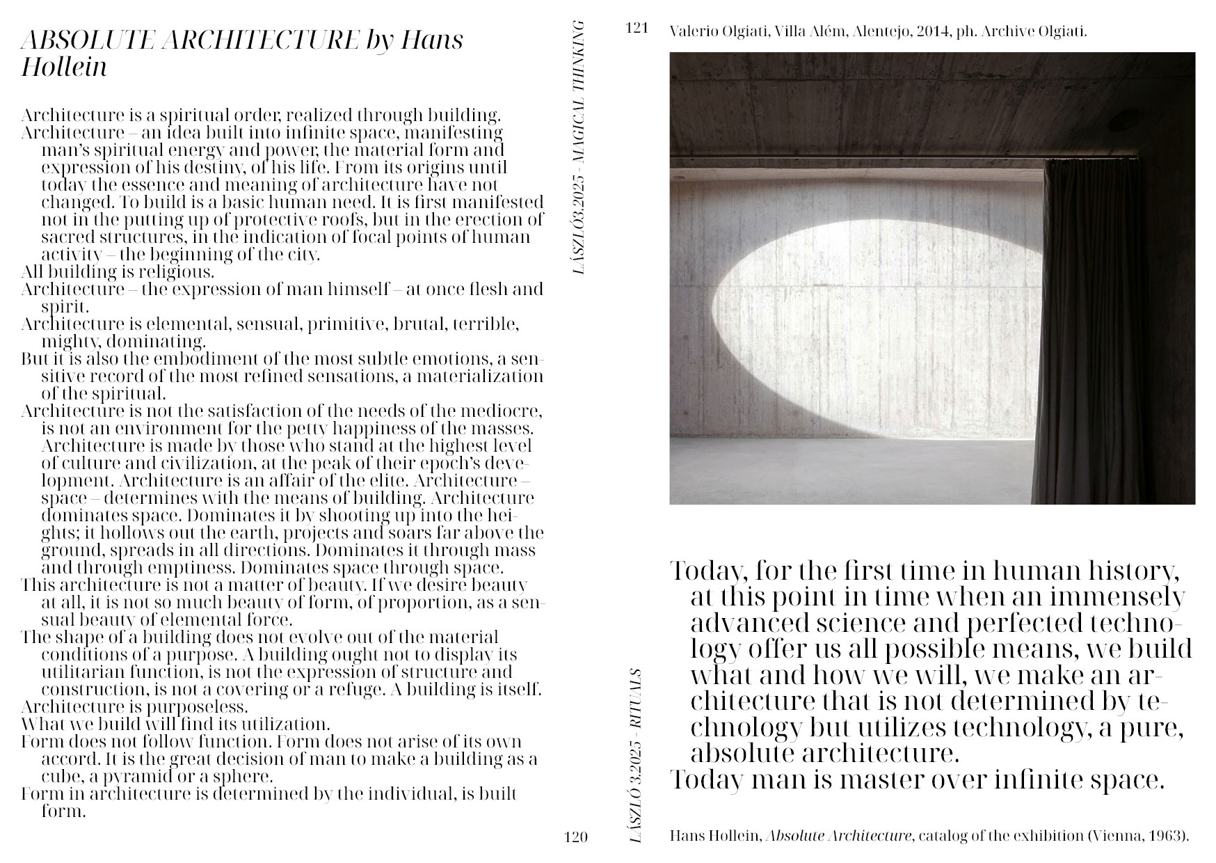 Valerio Olgiati, Villa Além, Hans Hollein, Absolute Architecture