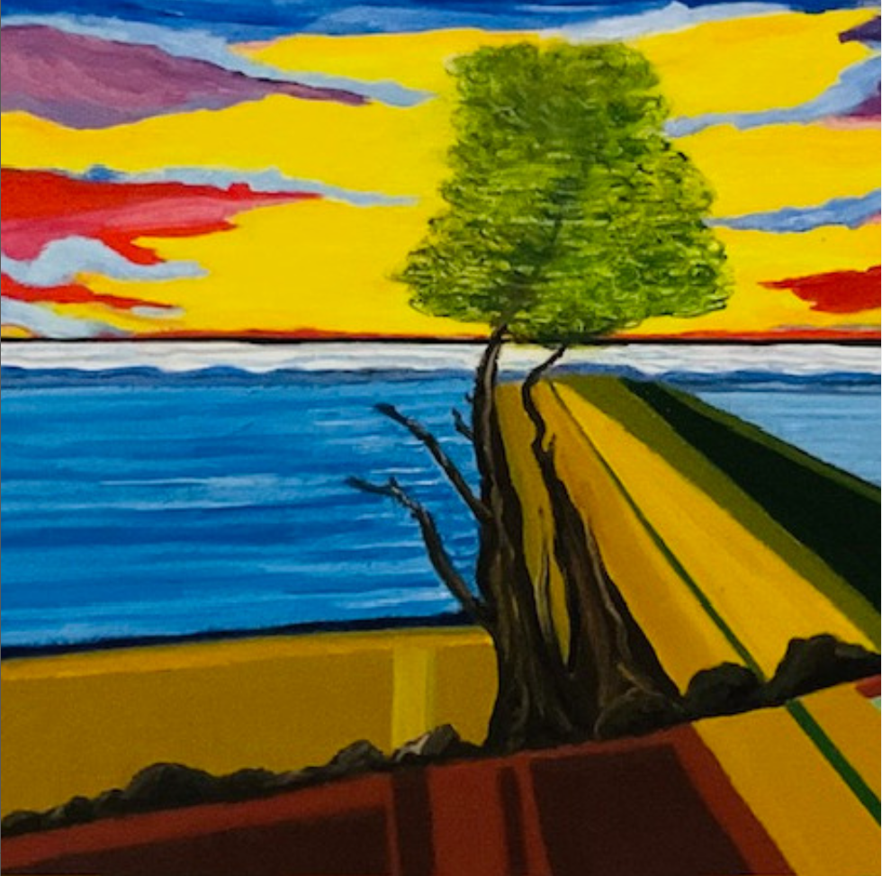Oil on canvas titled 'Sunrise Cypress' by Sofia Carmi