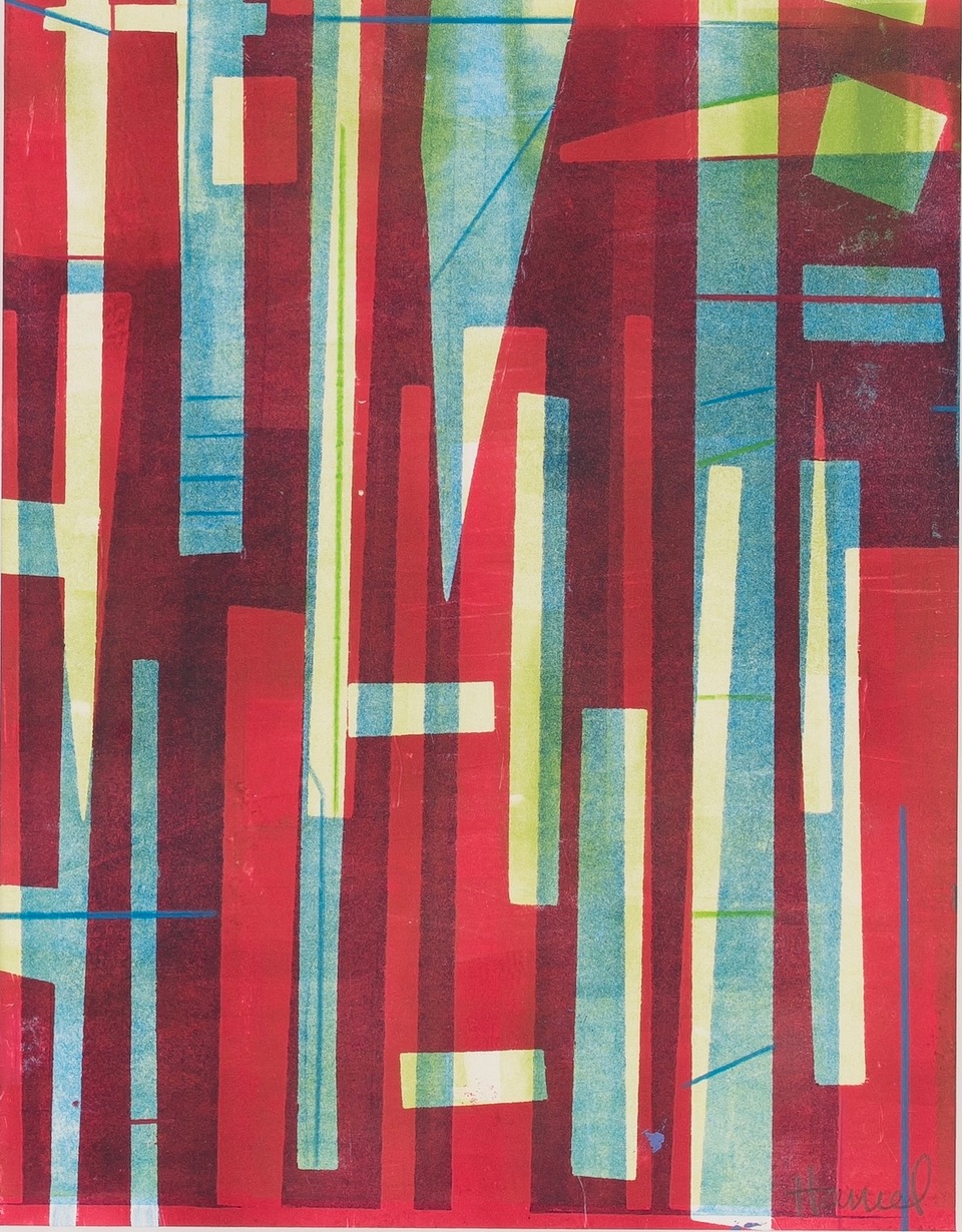 Monotype titled 'Building the City 2' by Marc Ellen Hamel