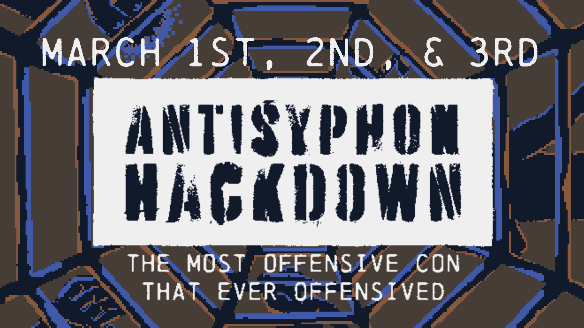 Antisyphon Hackdown text with people climbing a cage in the background