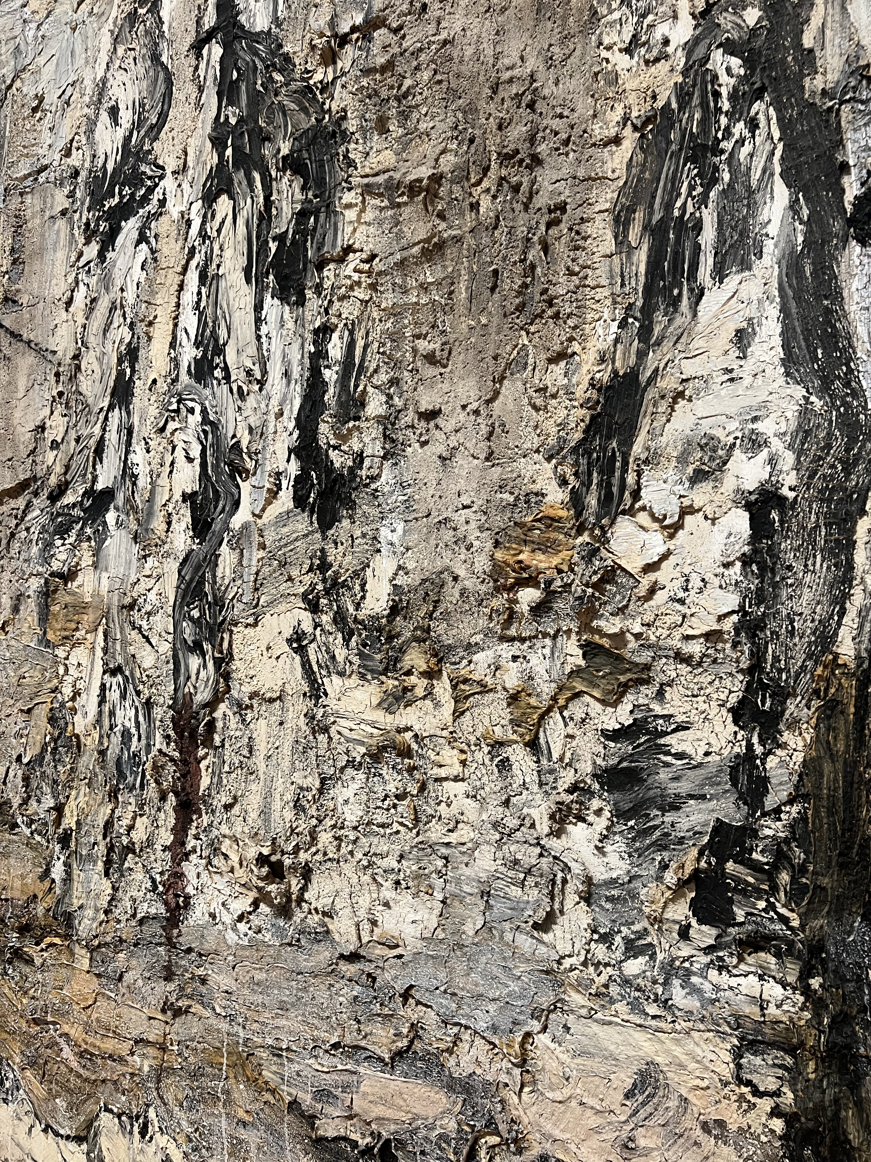 close-up texture of layered paint on canvas — abstract and raw