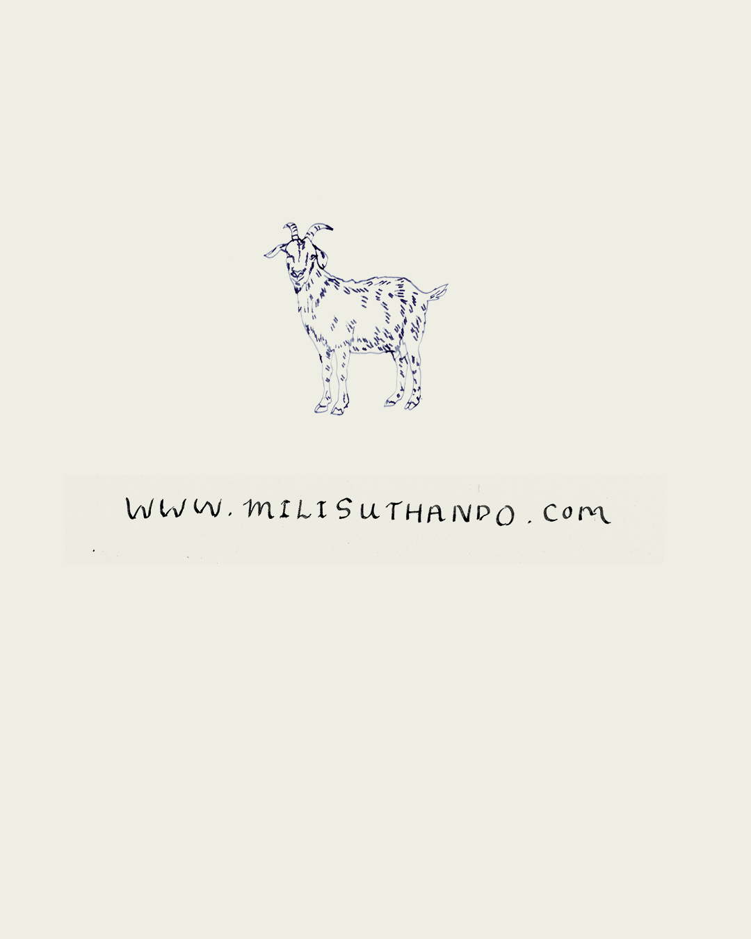 A sketch of a goat and the handwritten letters www.milisuthando.com appears on an offwhite background.