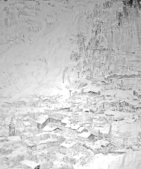 White Projection Drawing, 150x180cm, silver point and zinc oxide on paper