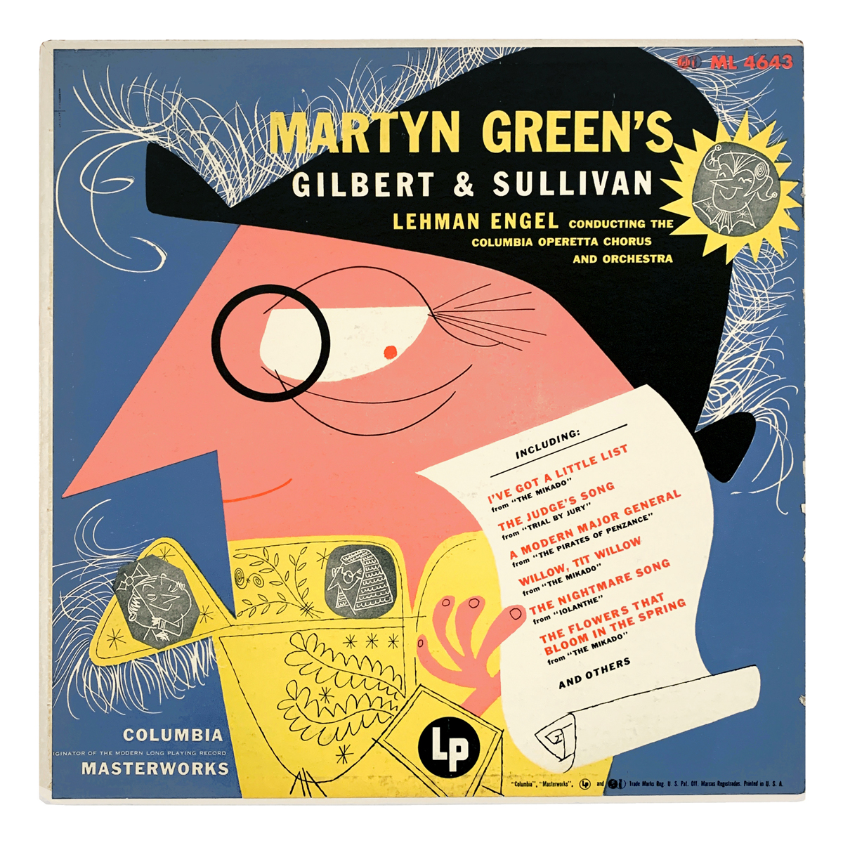 Columbia Masterworks ML 4643 Gilbert and Sullivan - Various "Columbia Operetta Chorus and Orchestra" - Lehman Engel Martyn Green Design: Abner Graboff | monogram (credited)