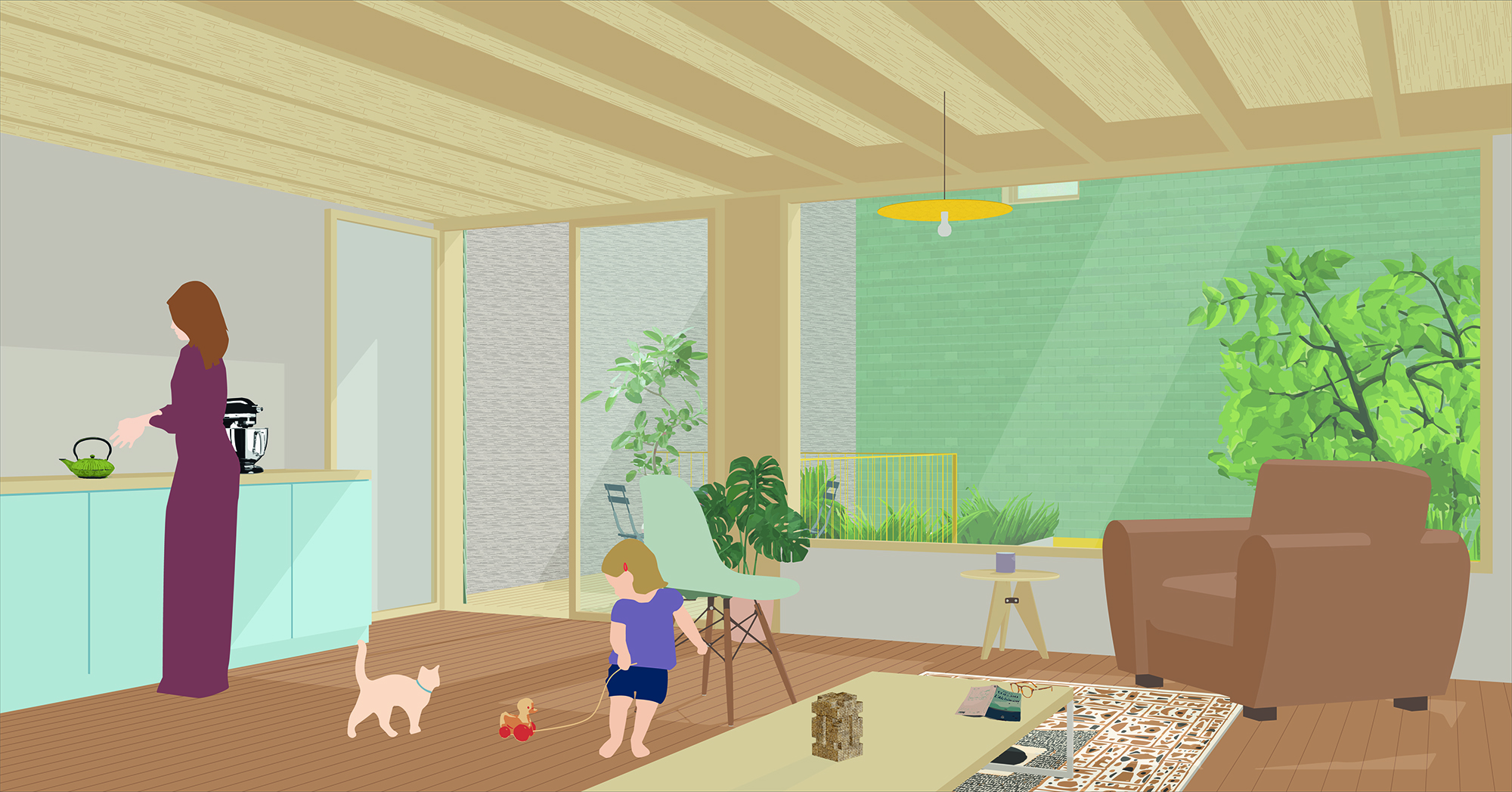 Vue intérieure d'une maison au second niveau