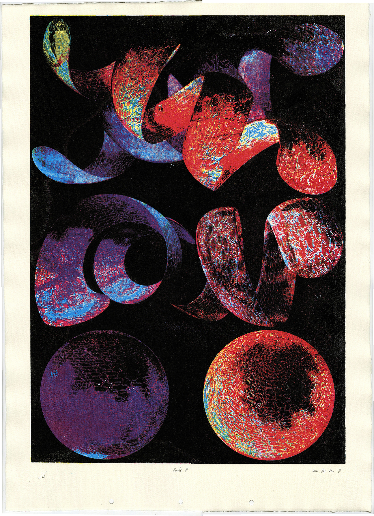 Pearls β, 2022, acrylic on silkscreen, 30x22 in/76.2 x 55.8 cm