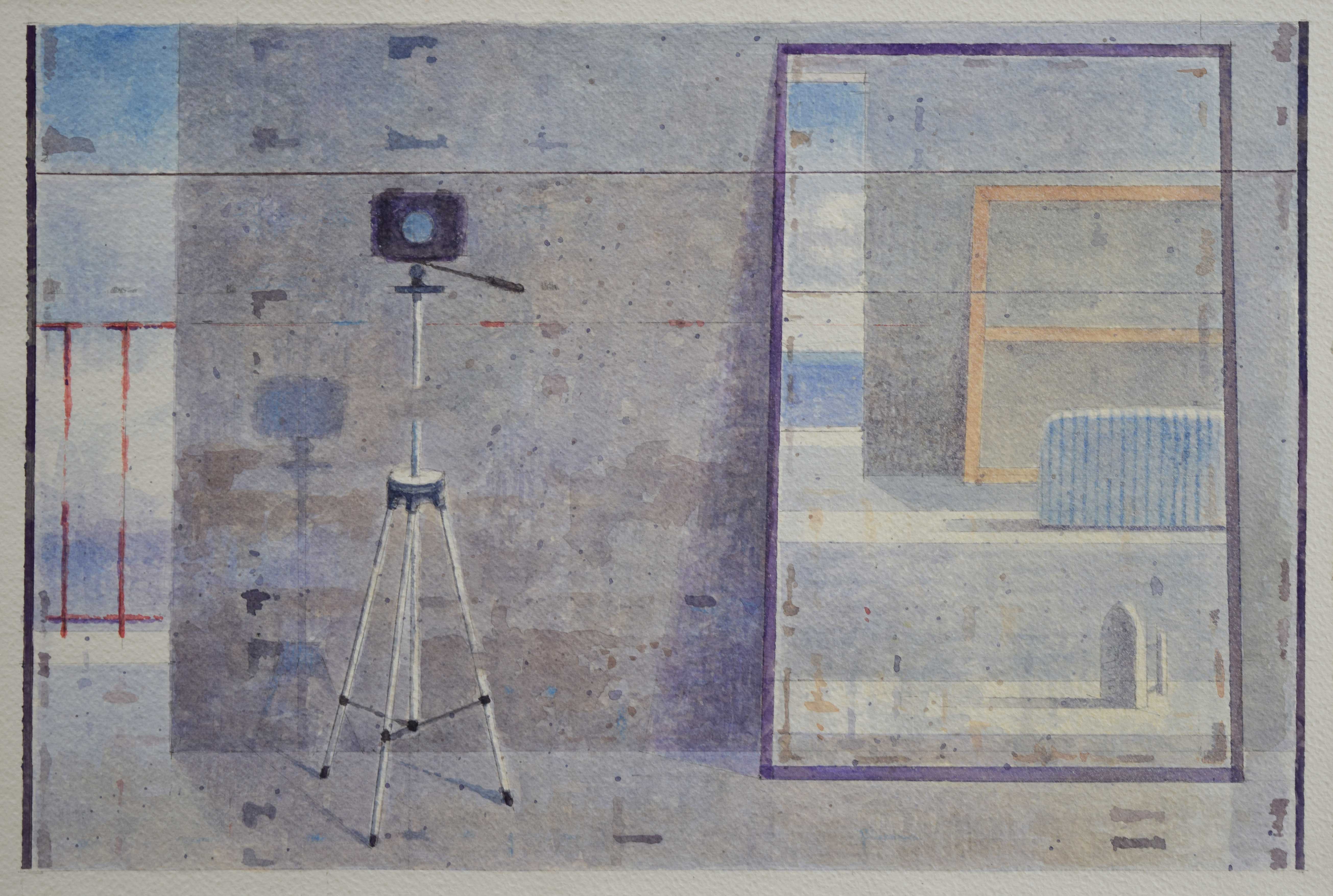 Atelier di Man Ray, 2015, acquarello su carta a mano, cm 31 x 45