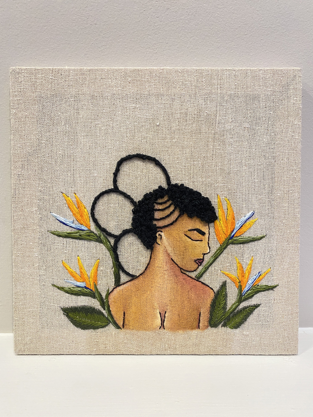 Threaded through the Roots, Oil and embroidery on linen, 2020, 9x9 inches (6)