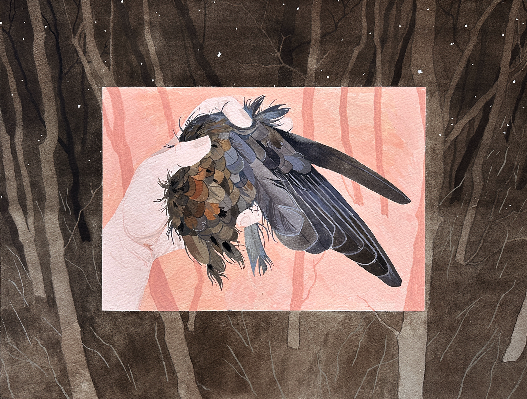 Wing-whistle, 2025, 16x12", gouache