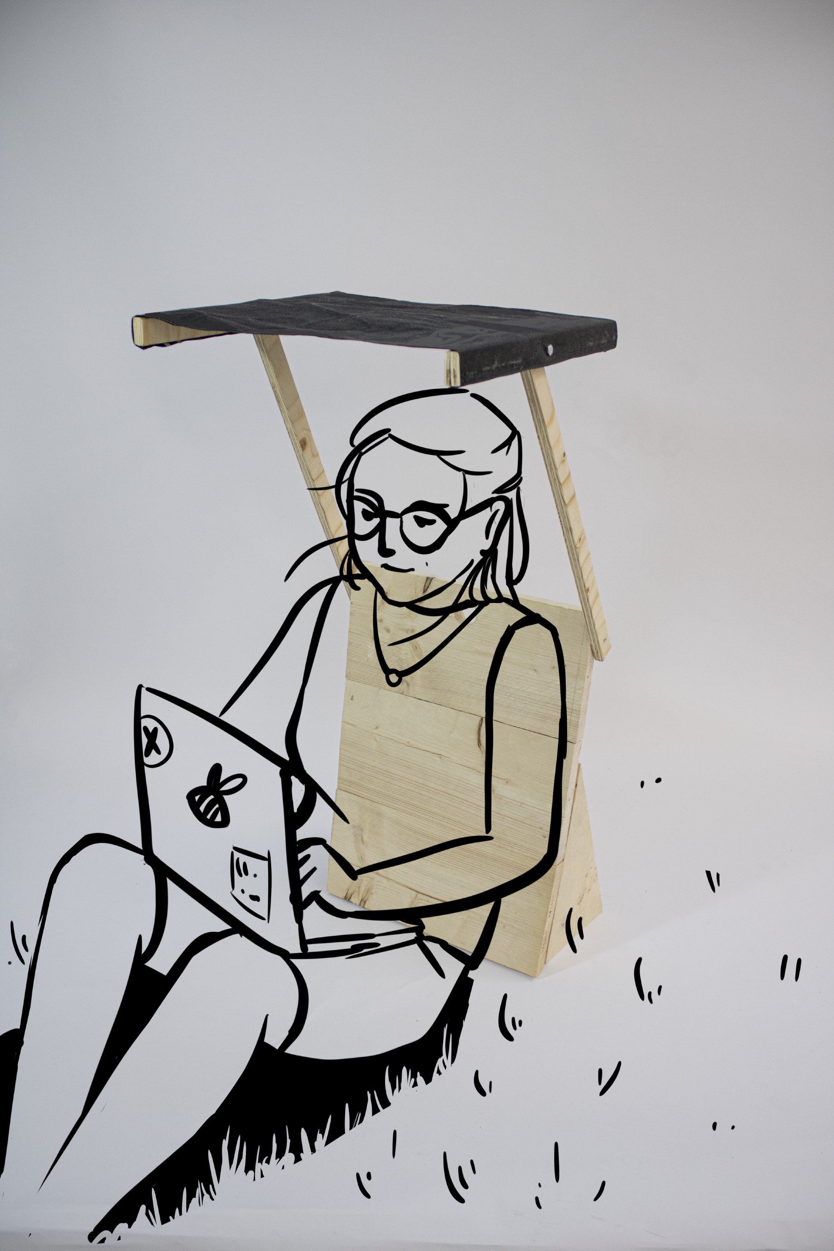Lea made a „park office“-backrest with sunscreen. The prototype envisions a worknaturebalance that reconnects our urban lifes with the many city parks, and anticipates the next pandemic wave.