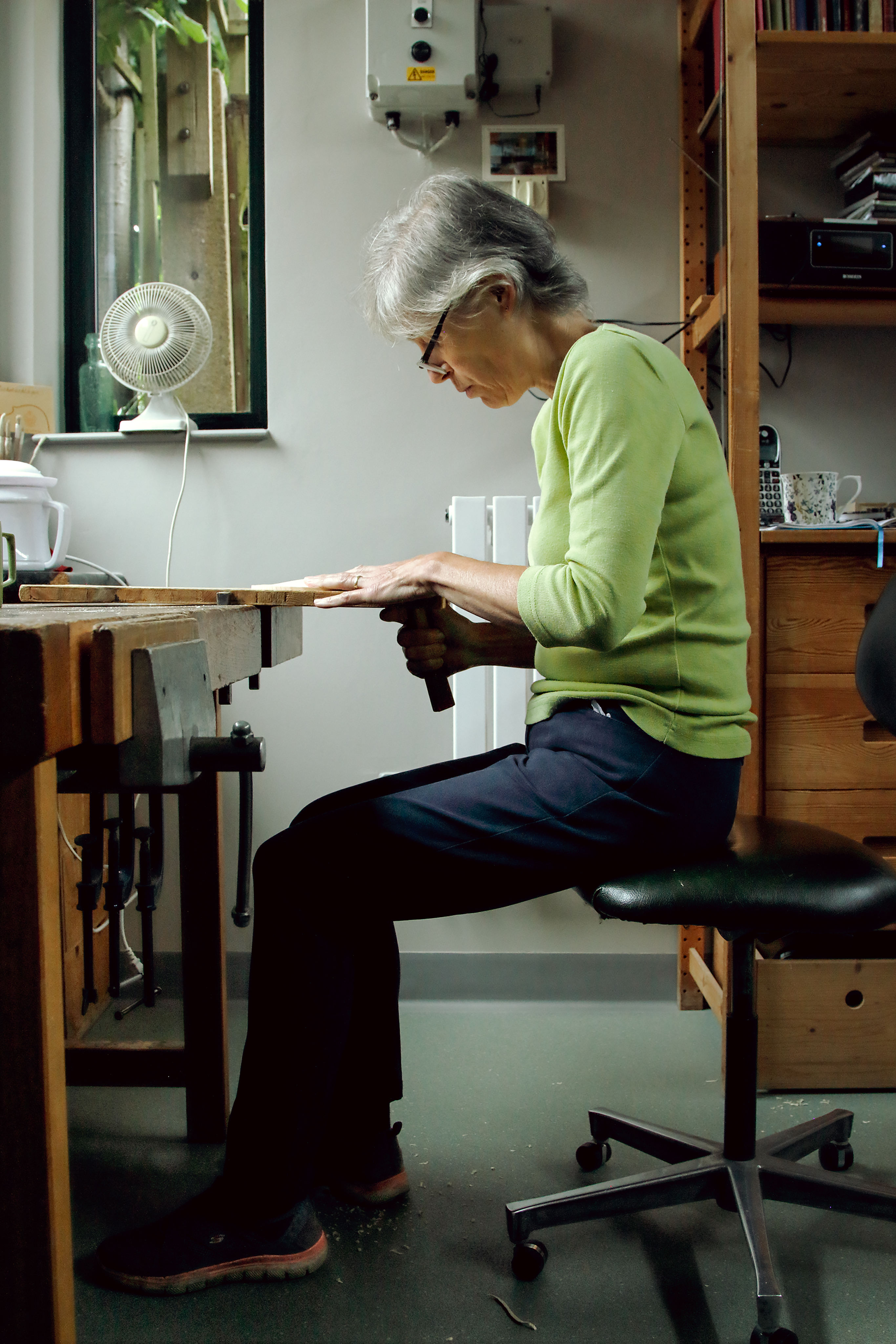 Violin Maker Helen Michetschläger in her studio, 2020