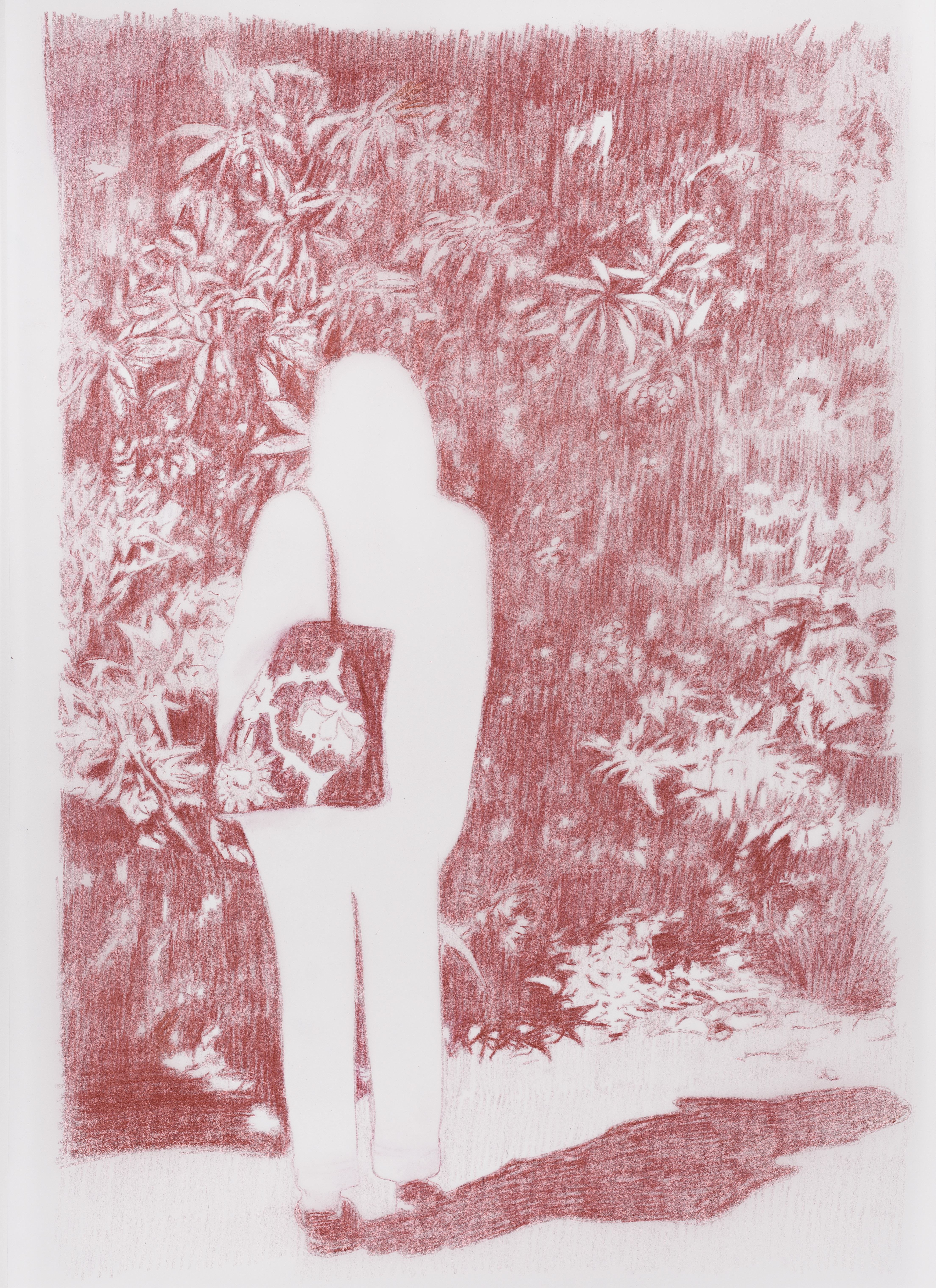 Figure with Handbag, 2020. Crayon on tracing paper, 29.7 x 42cm