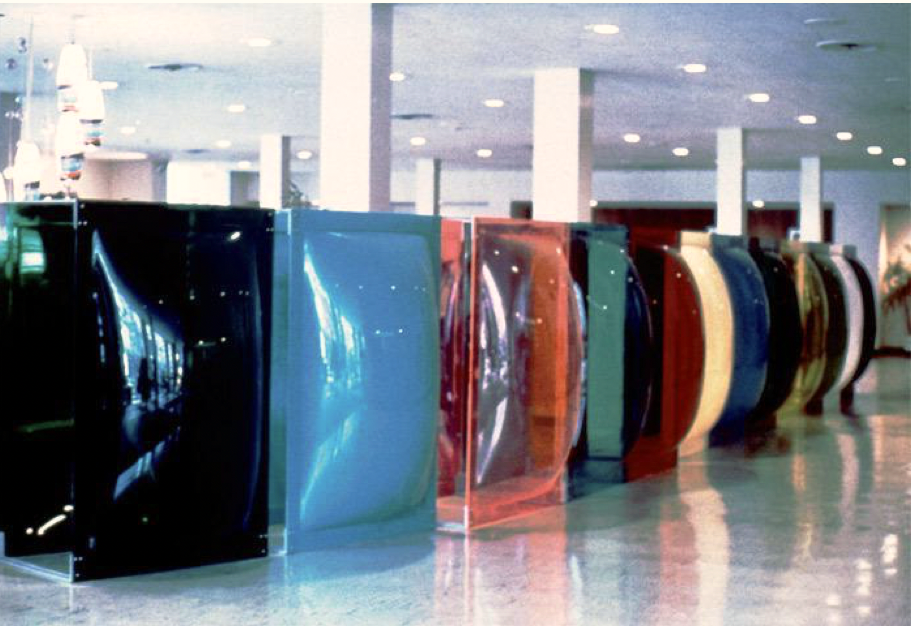 Body Color, 1967, mold-blown Plexiglas, aluminum. Installation view, Loeb Student Center, New York University, 1969.