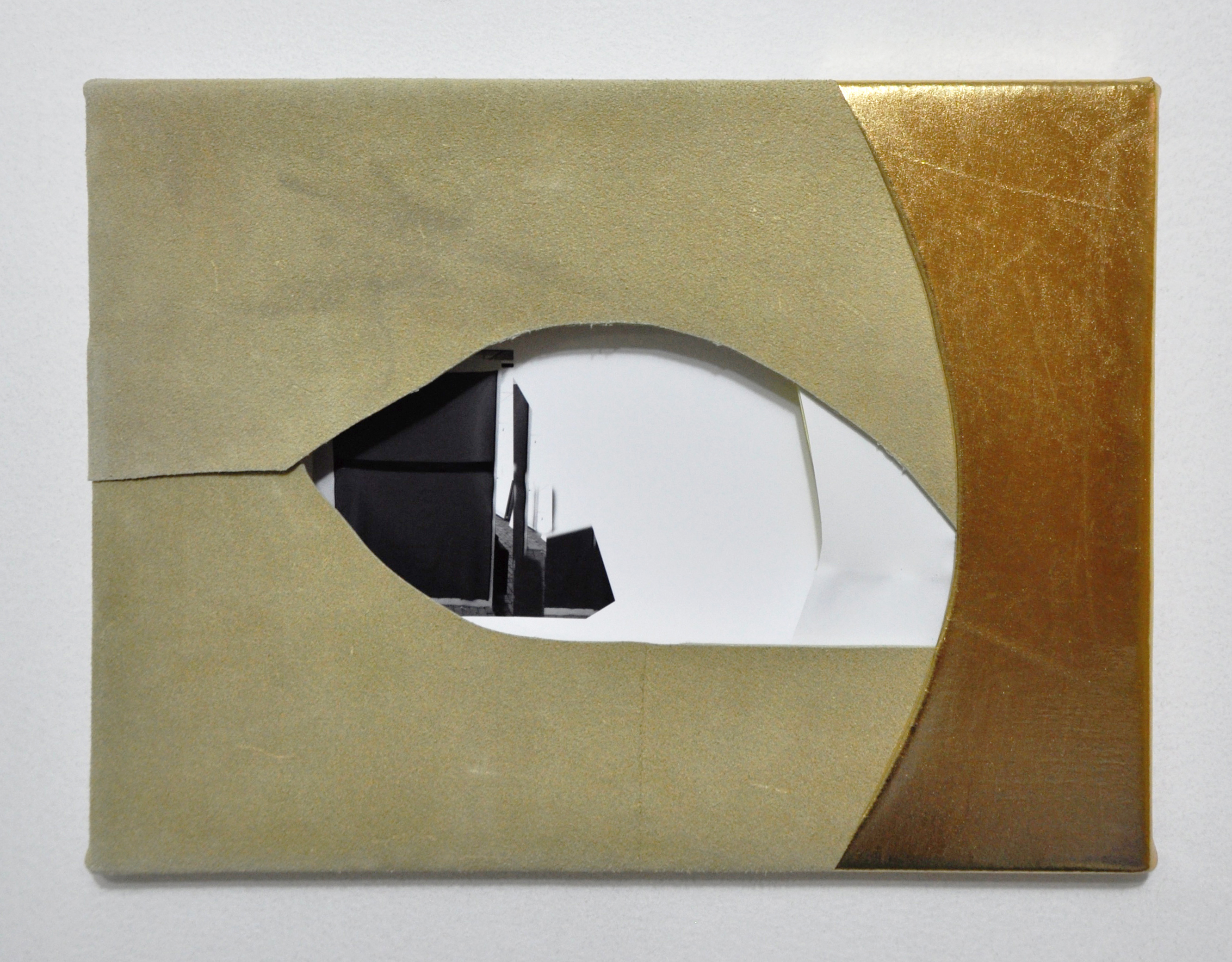 Building 280, mounted pigment print, leather, polyester, vinyl, 12 x 16 inches