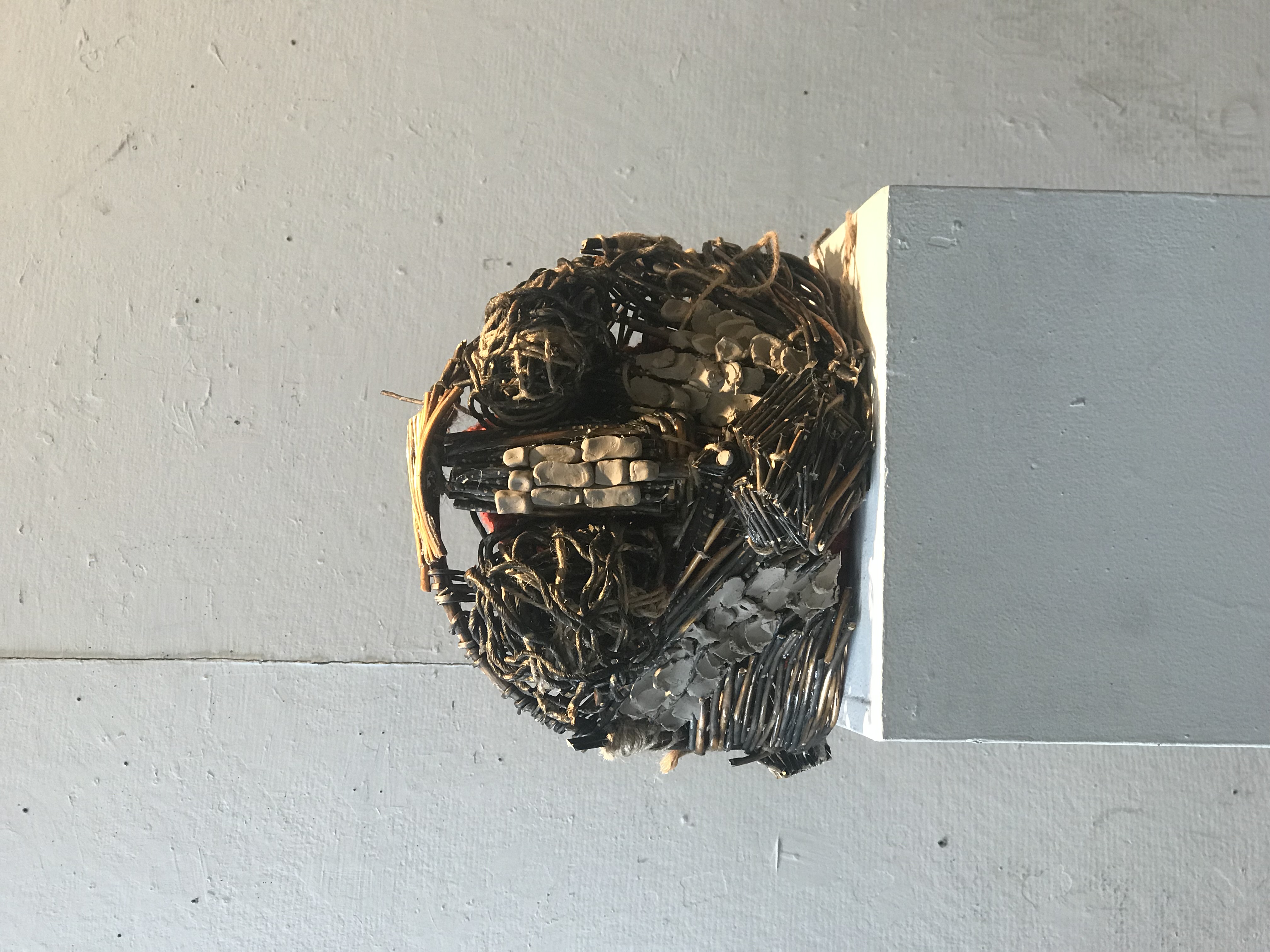 Untitled, Mixed Media Bust, Clay, Wicker, Crocheted Yarn