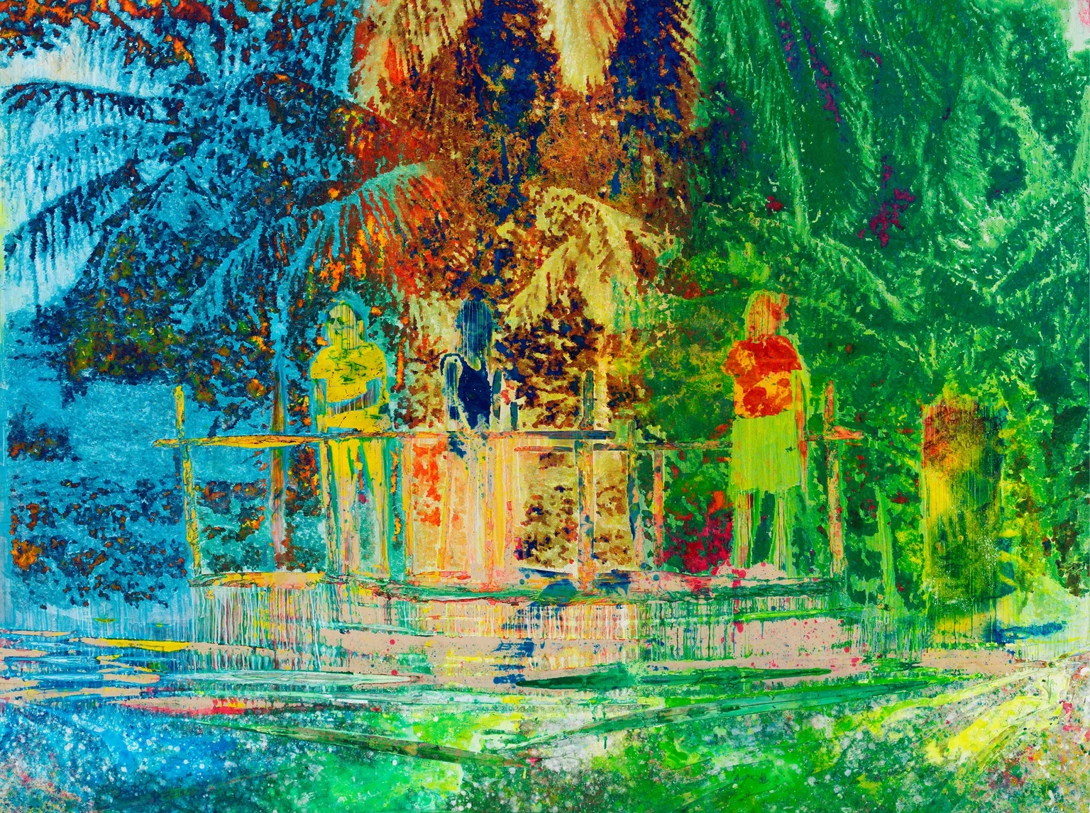 Trois enfants, 2021, Acrylic and oil on canvas, 227 x 303 cm