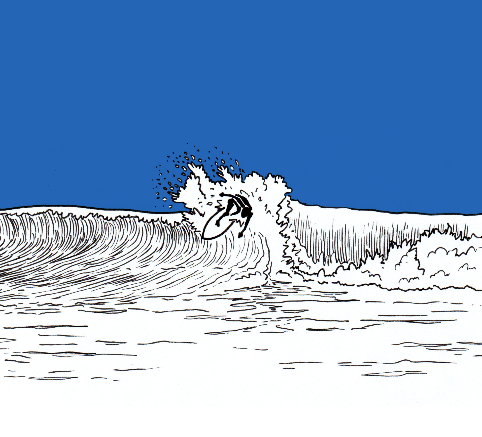 Surfing Blue - Ink on paper 21x21 cm