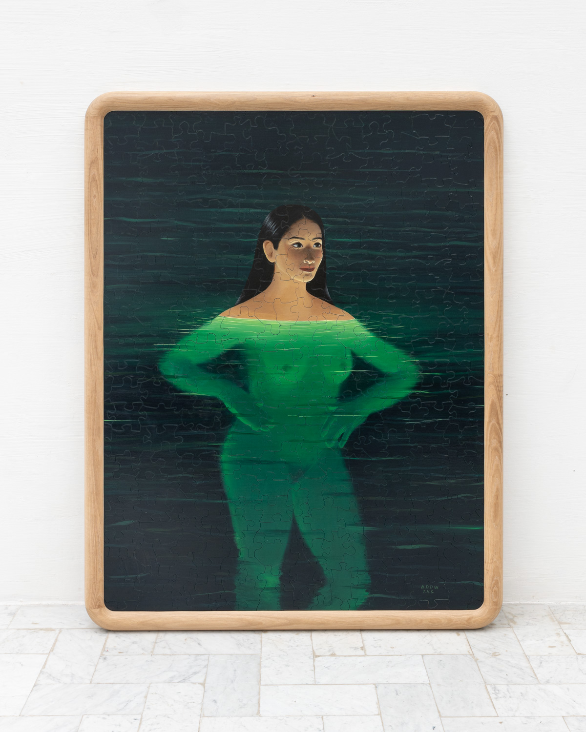Tyler Hays, Bather #112, 2024, hand-painted jigsaw puzzle, 63 x 49 in. © Tyler Hays.