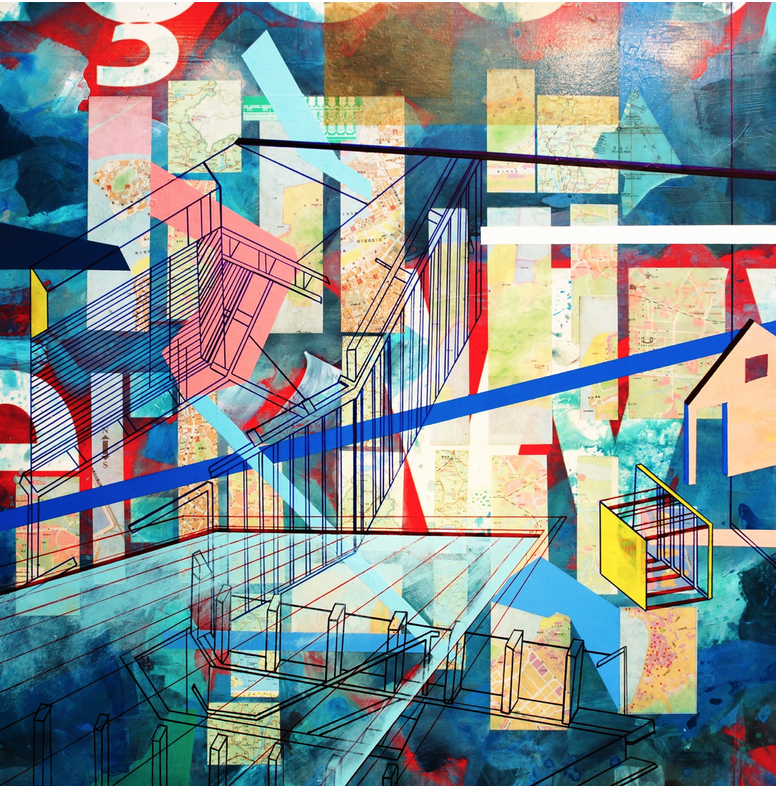 “Olympic Swimming Pool” 2013Mixed Media on Vinyl 100x100 cm