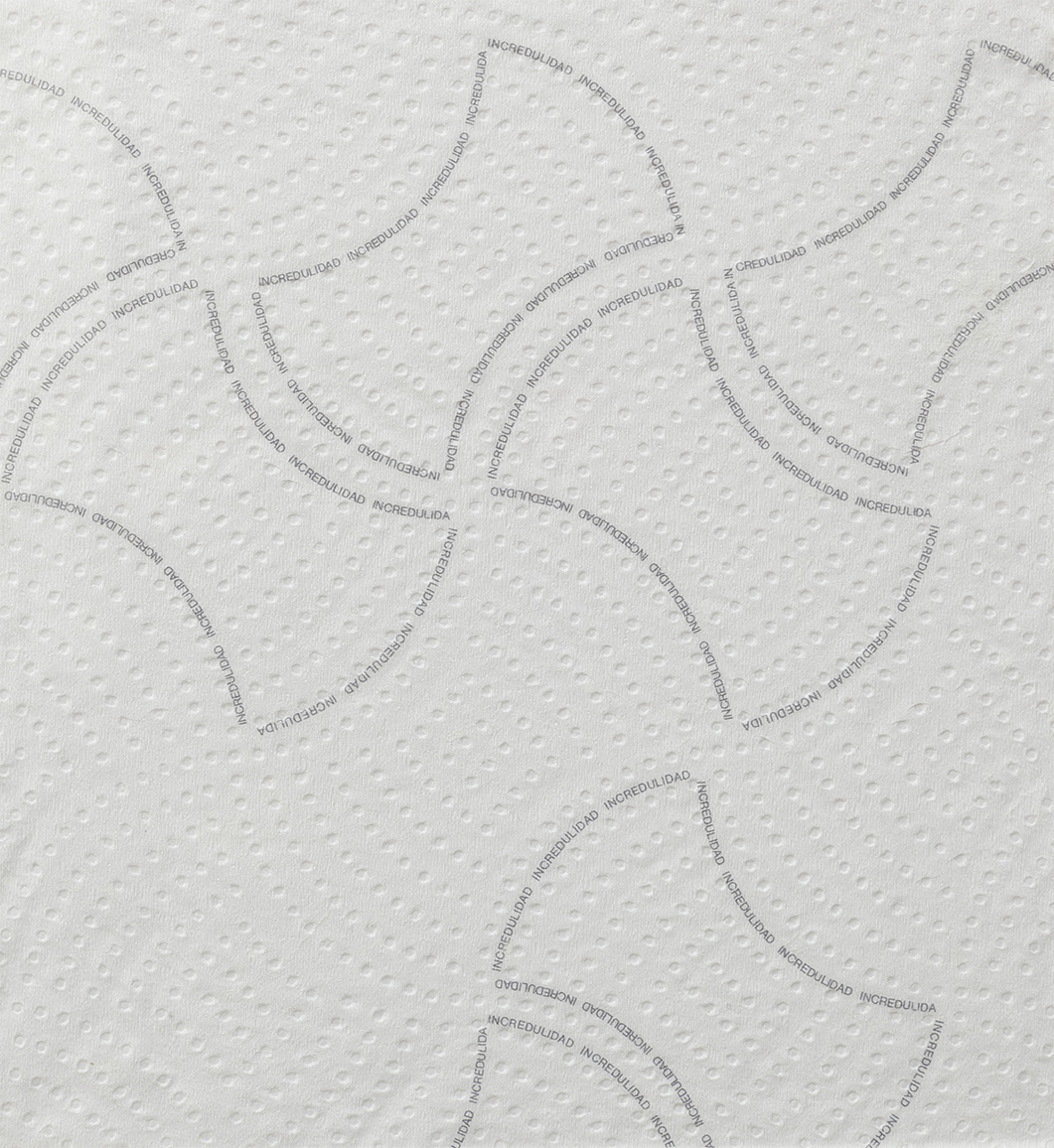 INCREDULIDAD, 2023 Impresión inkjet s/servilletas de papel absorbente 17,30x19 cm.
