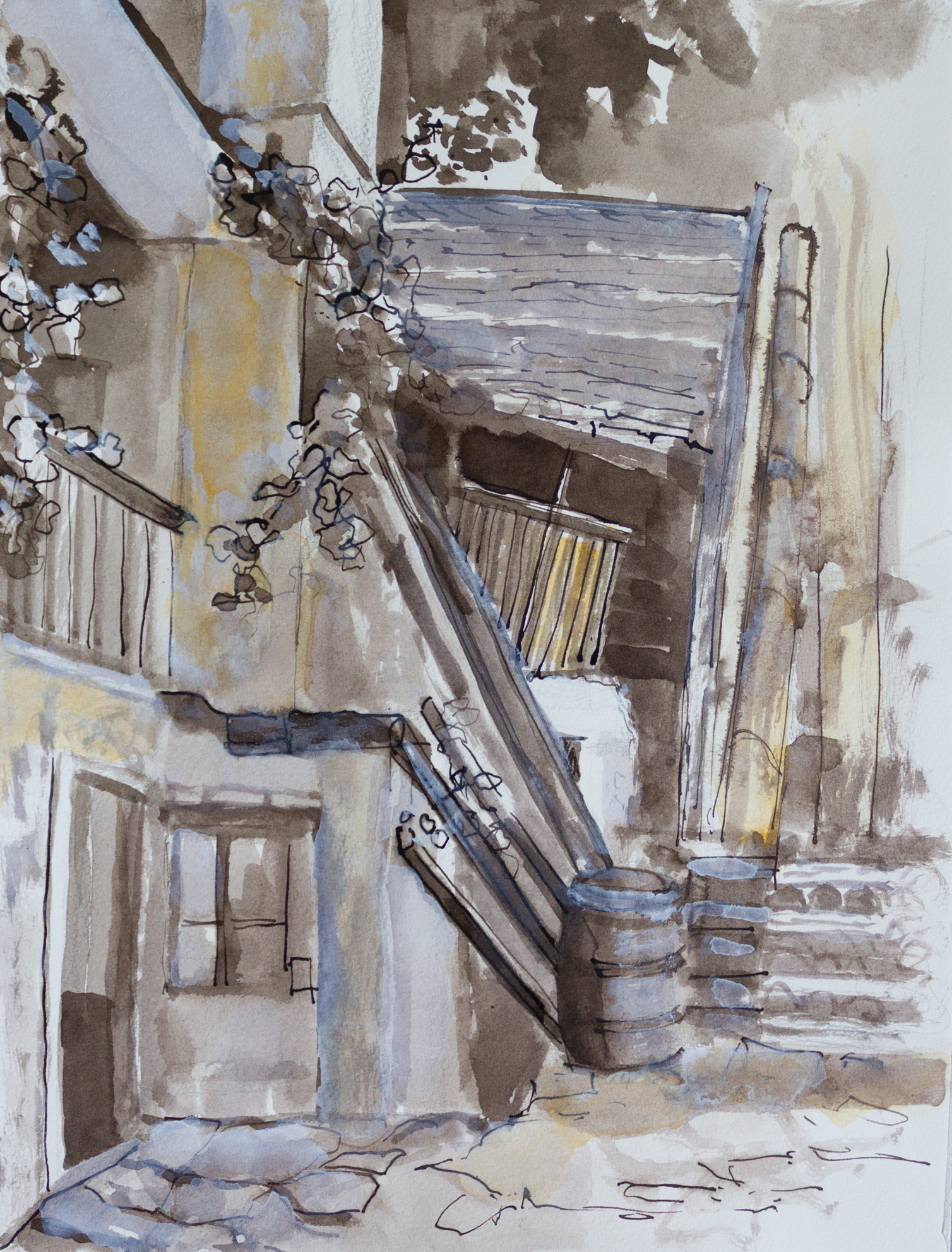 Farmhouse, Sepia,/mixed media, 2022, 30,5x23cm 