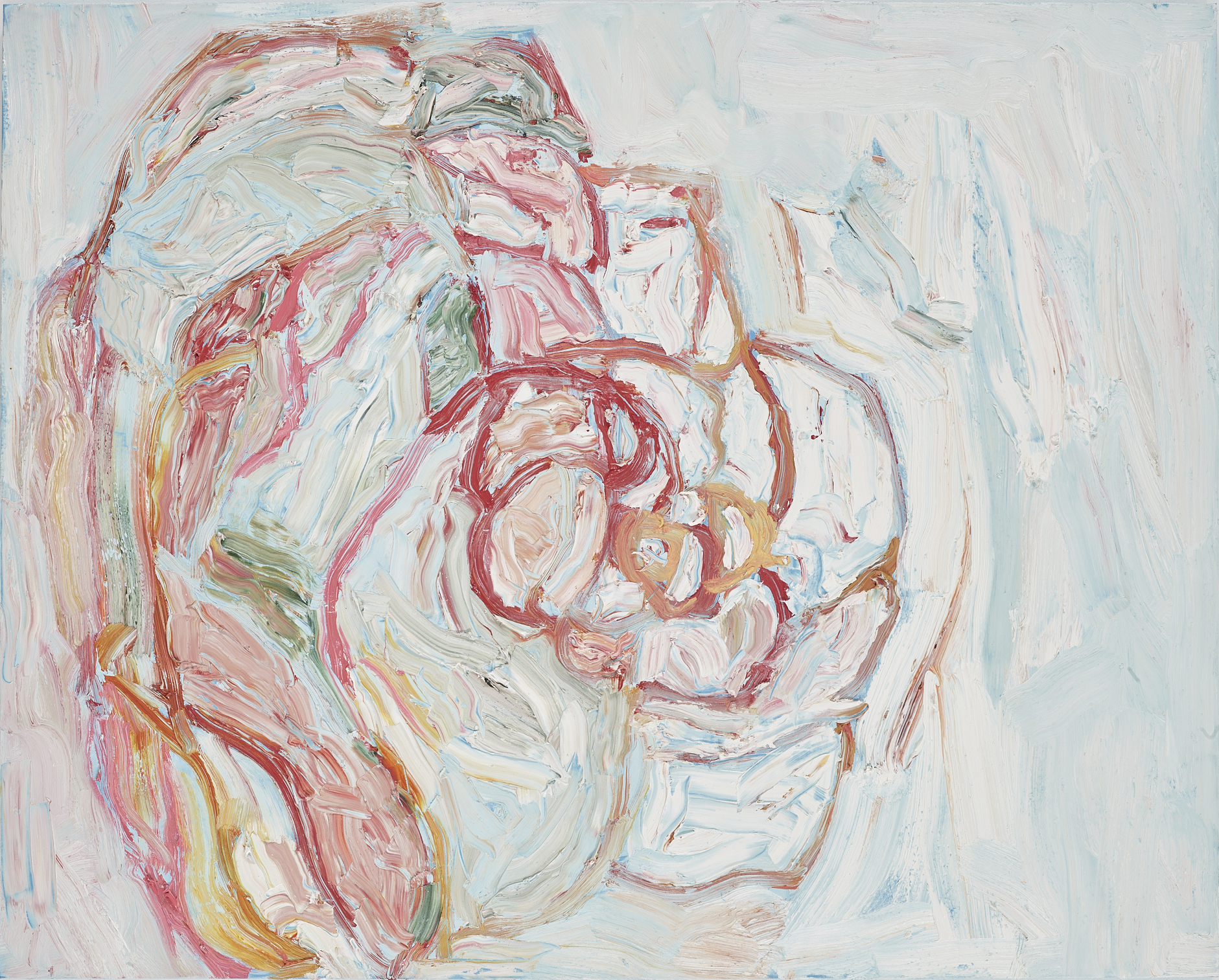 Disintegrating Camellia with Pink Aura #2, 2018, oil on canvas, 48 x 60 in