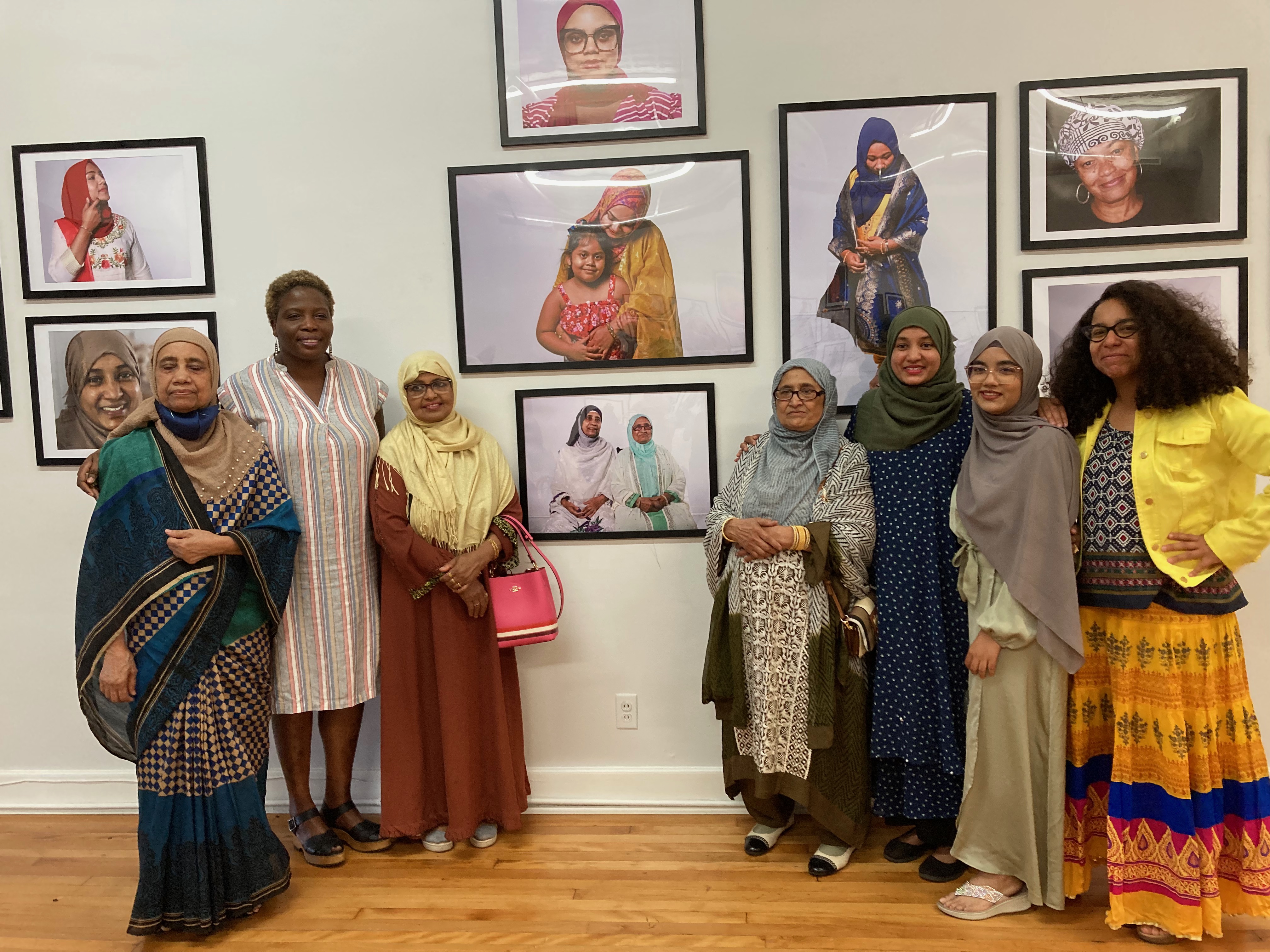 Common Bond participants, with Global Detroit's Gracie Xavier, at the Fiber Optics opening event at Oloman Cafe, June 2022.