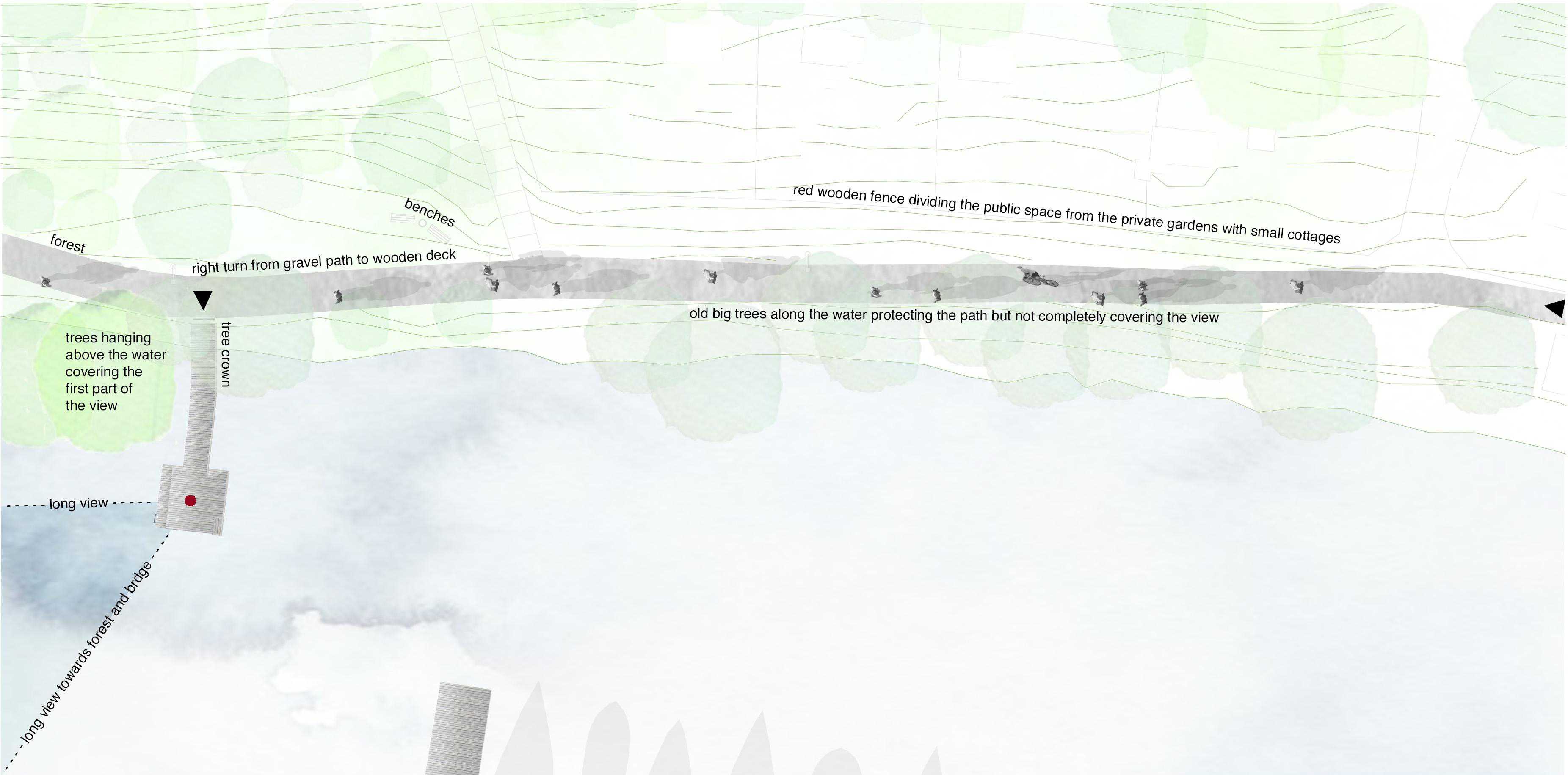 Qualities of the surroundings and the walk to the pier. 