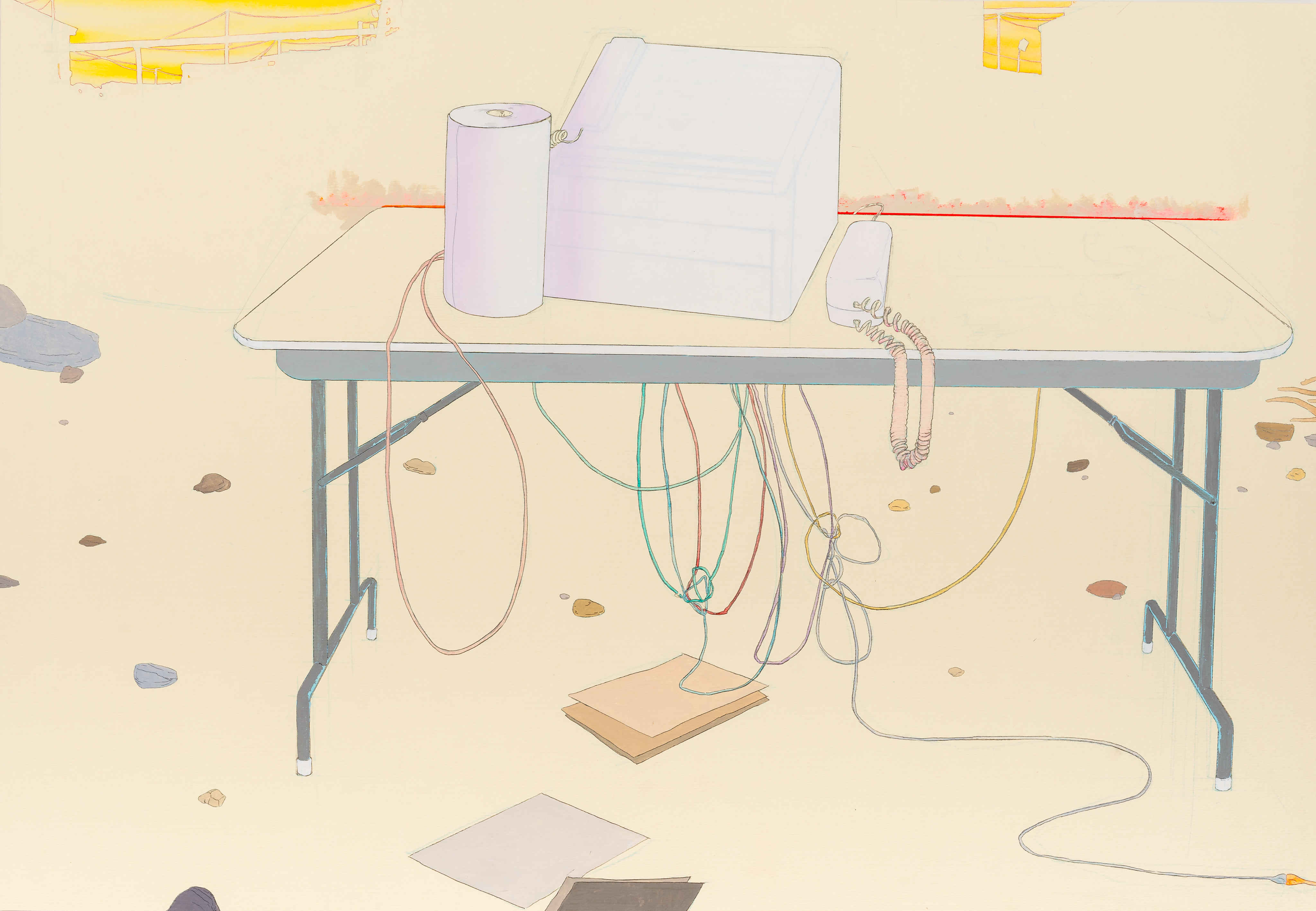 Temporary Enterprise Zone, graphite, gouache, with screen-print chine-collé on handmade paper, 22 x 30