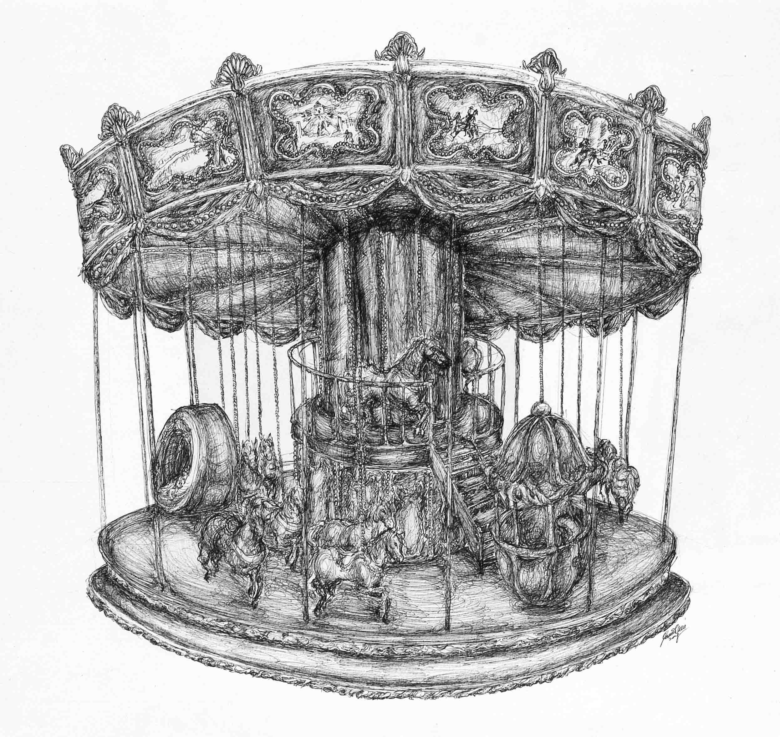  Karousel Series (1). 2008. Pen on paper. 54.5 x 39.3 cm