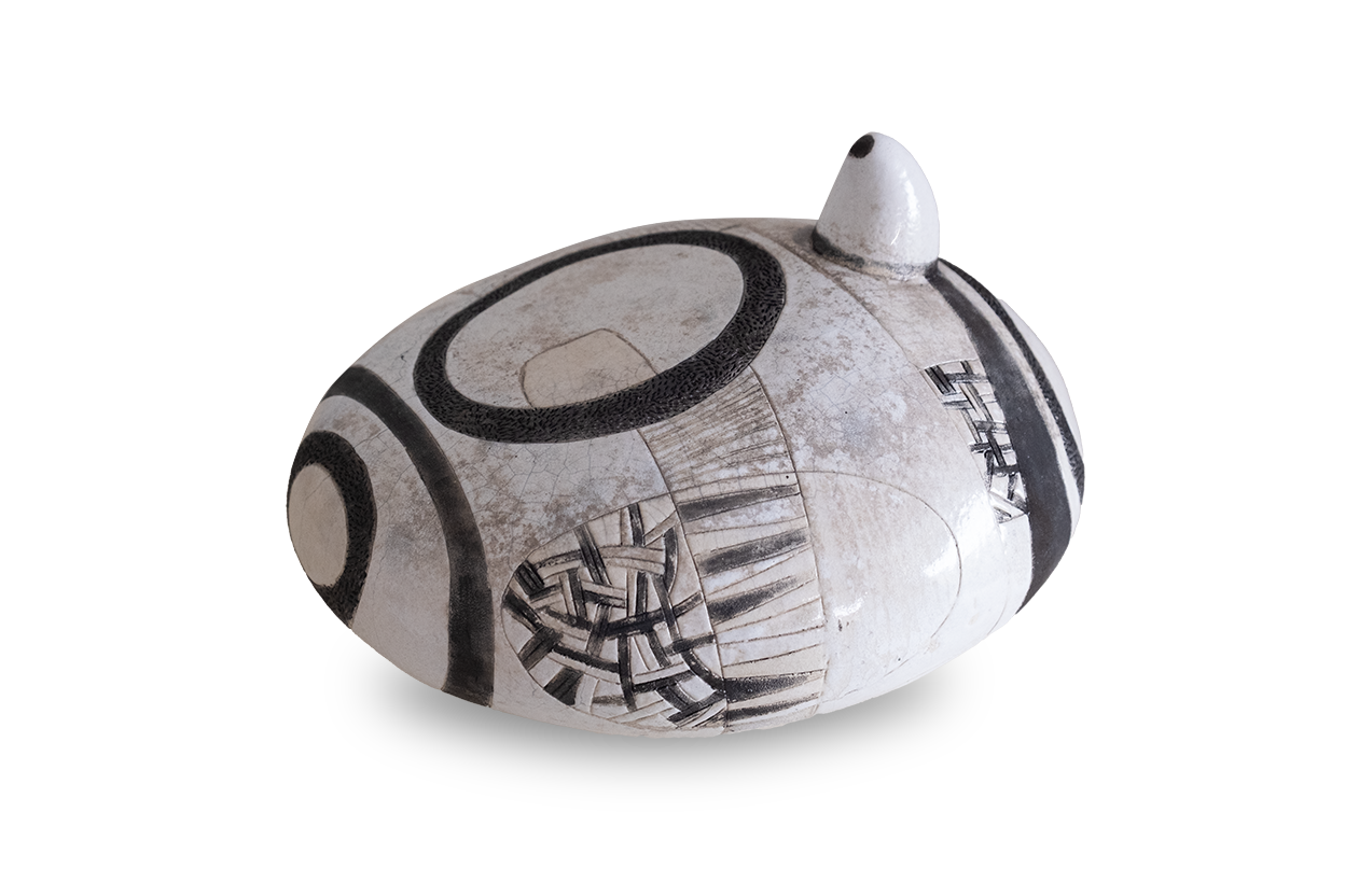 Sassoascoltatore (Ceramica Raku, cm 23×19×26, 2022)