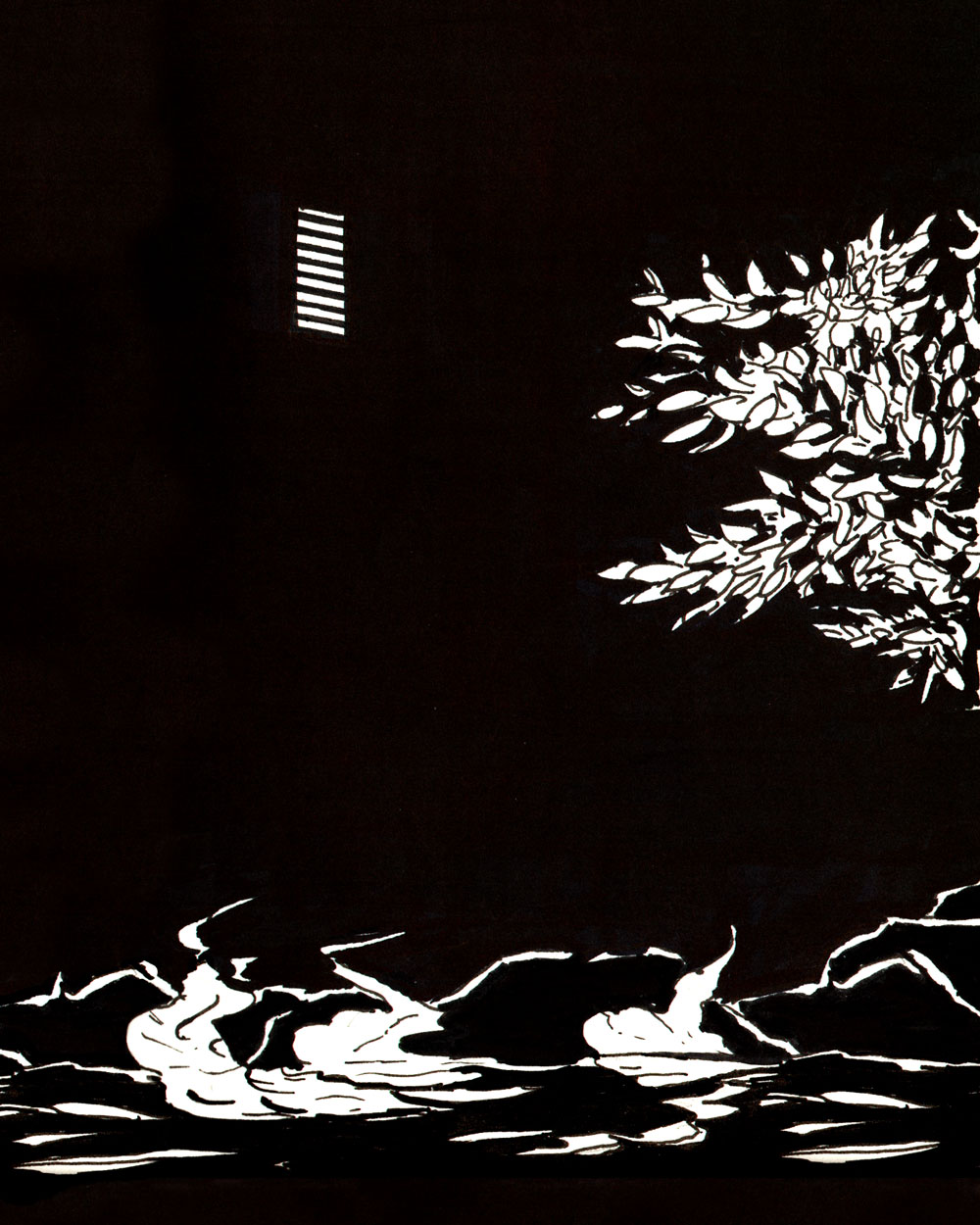 Hakone night bath  - Ink on paper 10x15 cm