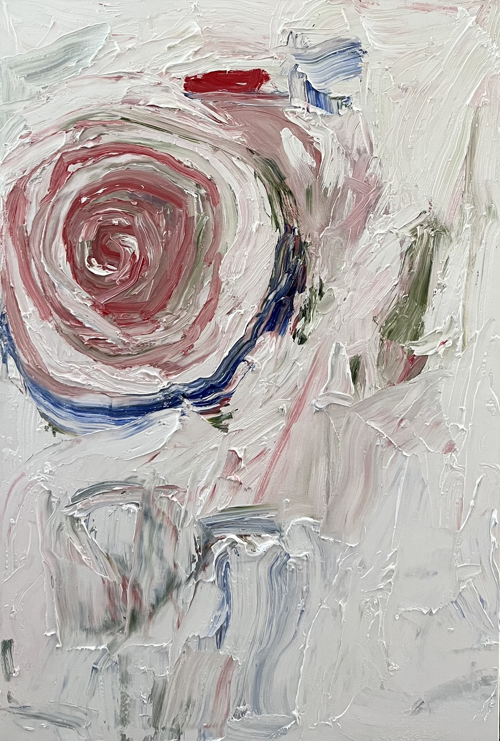 Bullseye camellia #2, 2022, oil on canvas, 36"x24" in