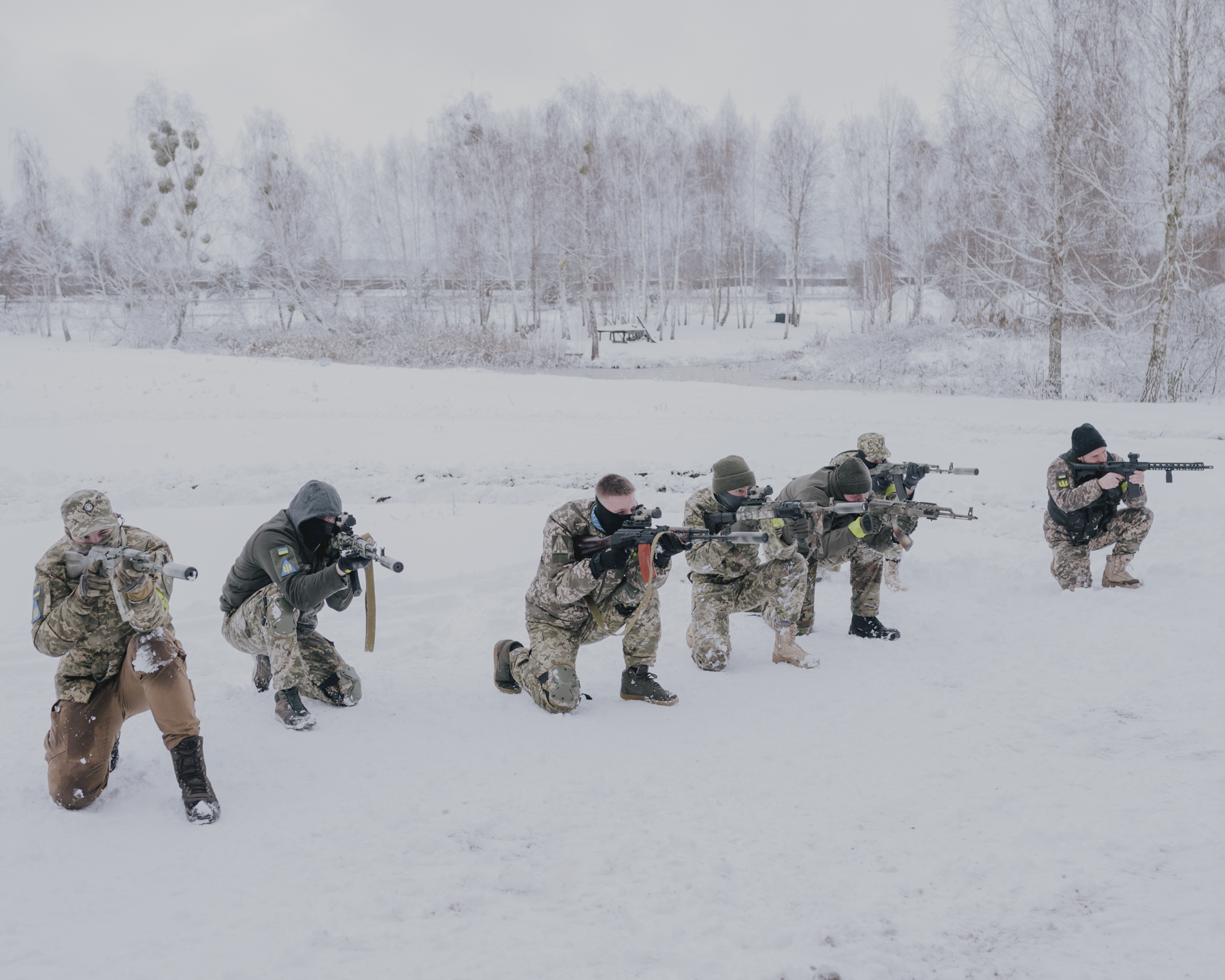Young students of Kyiv Polytechnic University take part in a military training, many of them for the first time. The training is organized and supervised by the Chechen Peacekeeping Battalion. Kyiv Oblast, 19.11.2022.