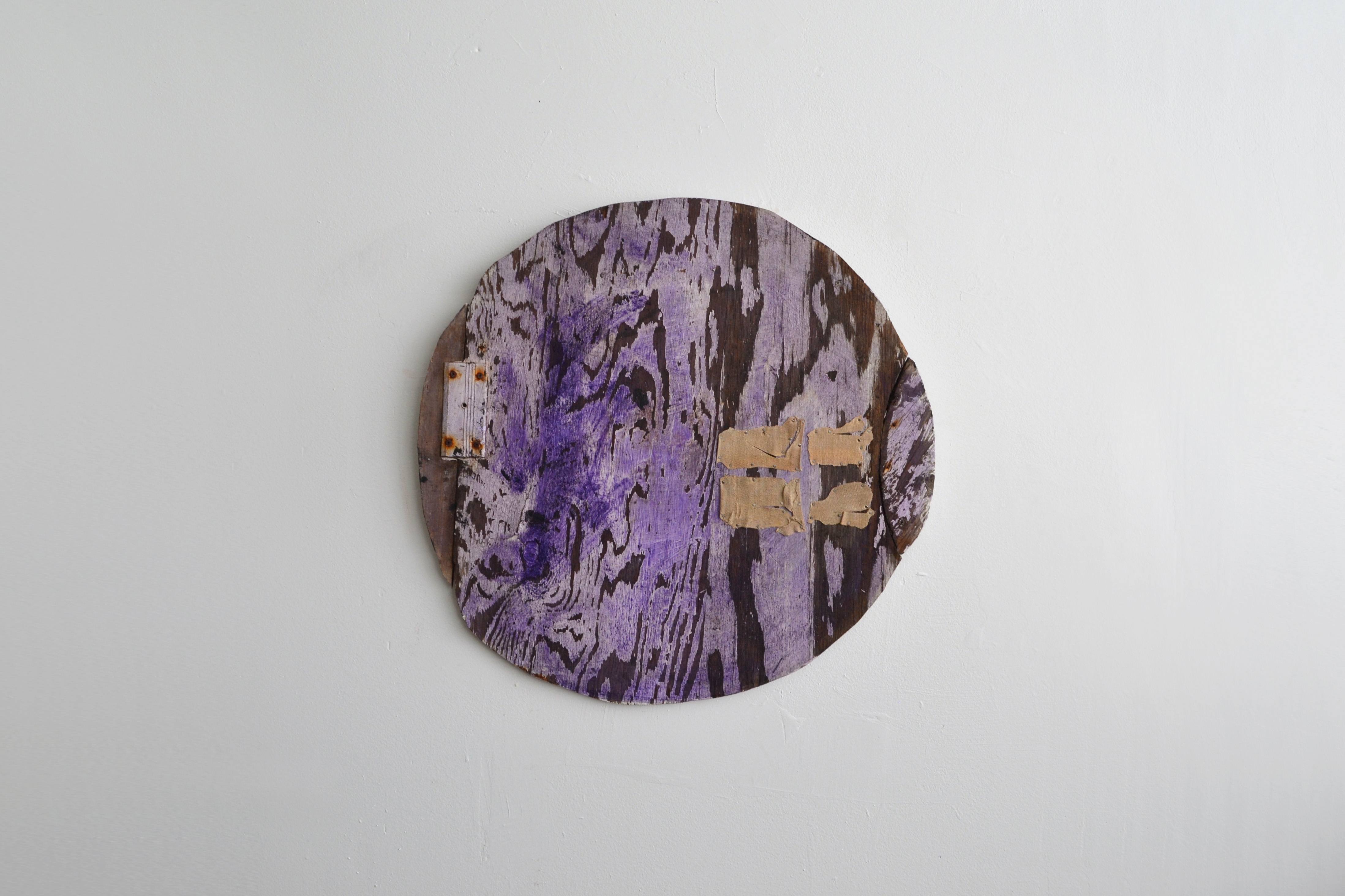 Lid, 2023, plywood, steel, gesso, ultramarine violet, linen, 23"x23"