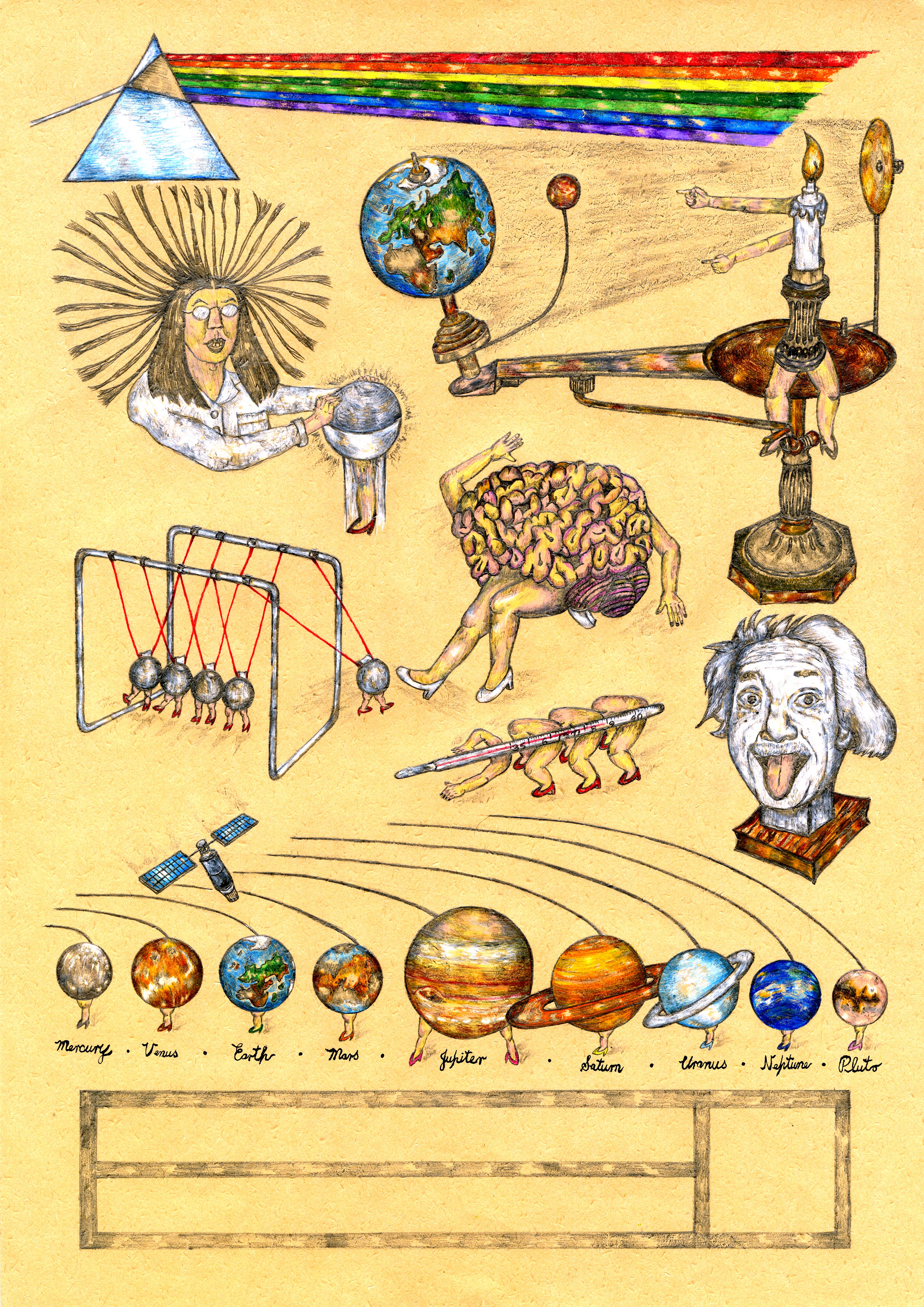 Physics Lesson | 物理堂, 2012, Pencil, color pencil and ink on paper, 42 x 29.7 cm