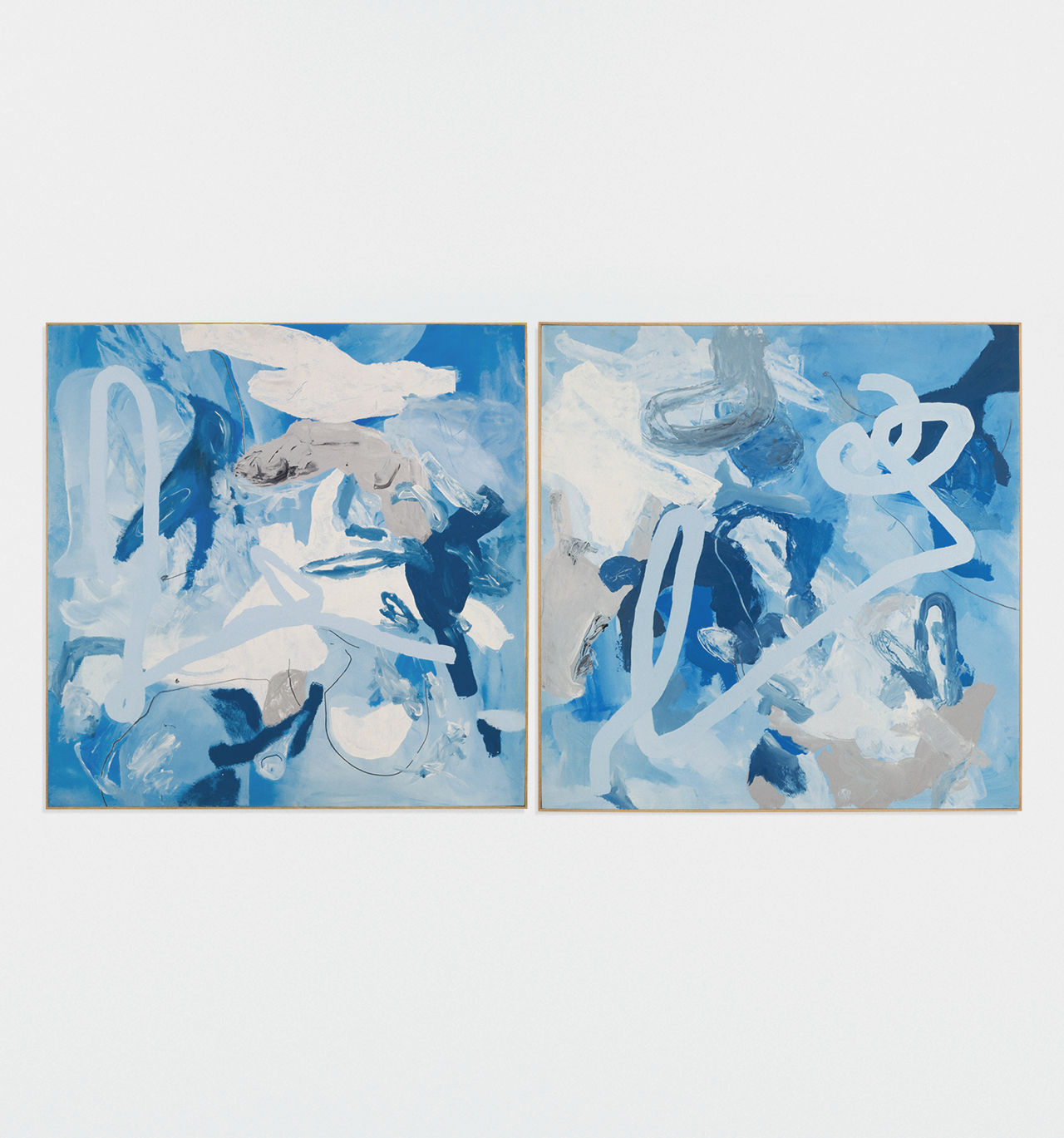 Nube I, Nube II, acrylic & graphite on raw canvas, 143 x 143 cm, 2021