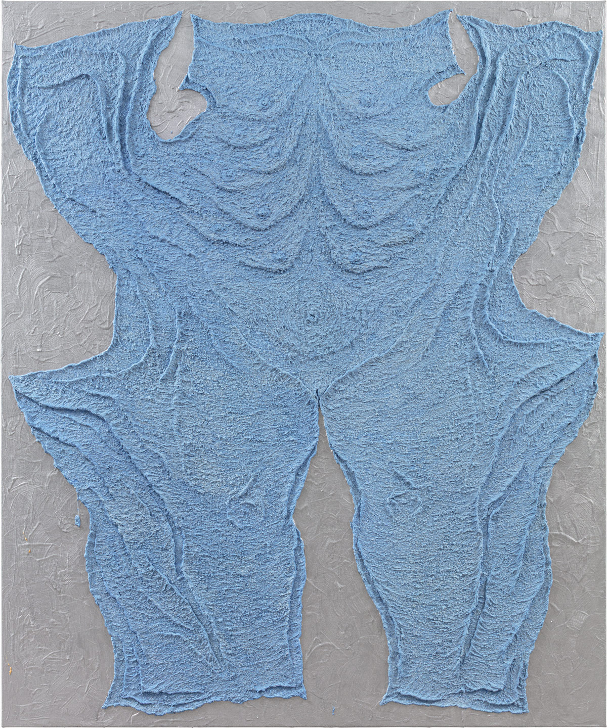 Dermal Spread, 2025, acrylic, aluminium powder, marble powder, pigment on linen, 180x150x5cm