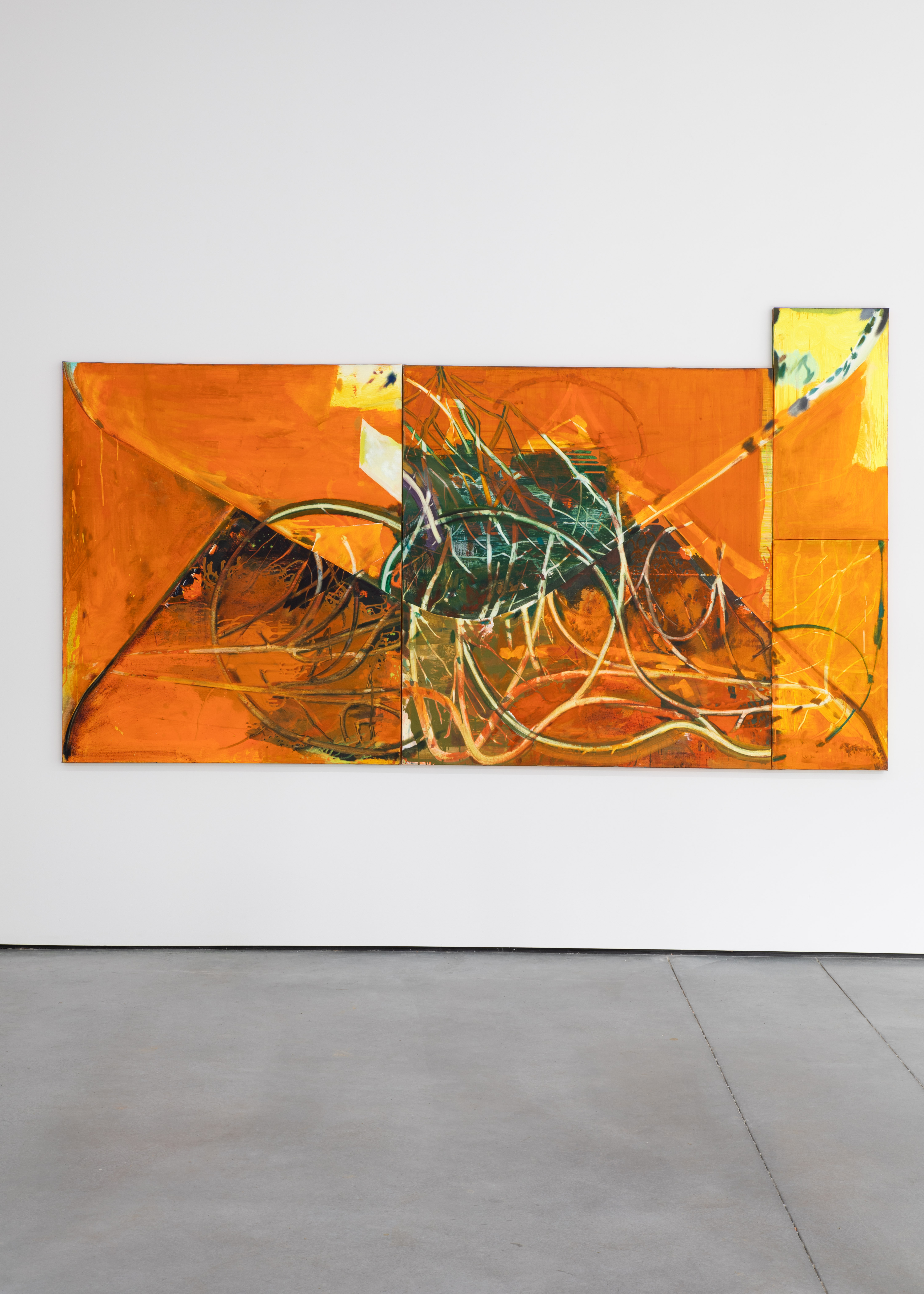 'Untitled (fascinator study)', oil and enamel on canvas 150 x 268 cm, 2025.